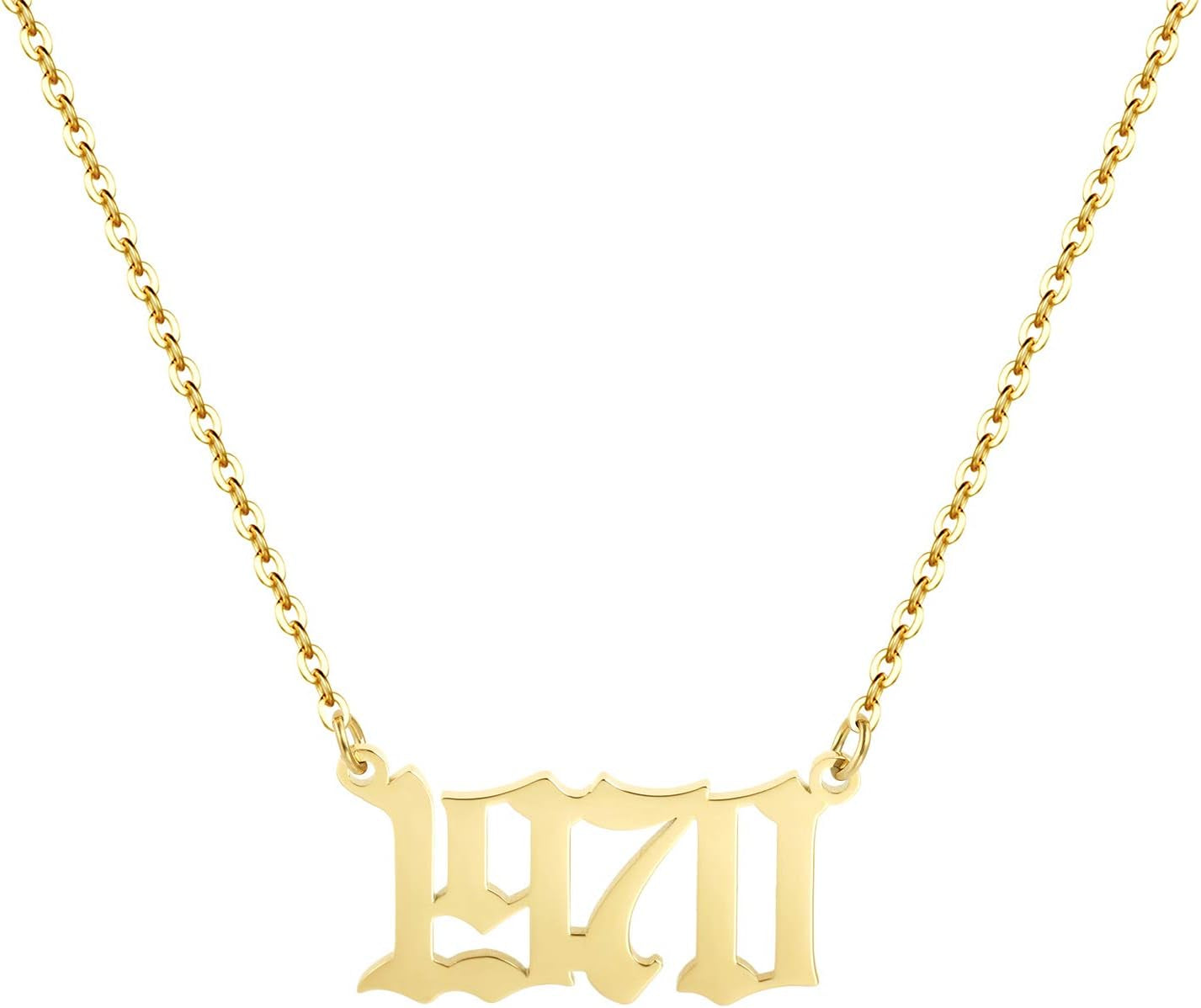 Birth Year Necklace 18K Gold Plated Birth Year Number Pendant Necklace Stainless Steel Birthday Year Necklace for Women,1970-2024