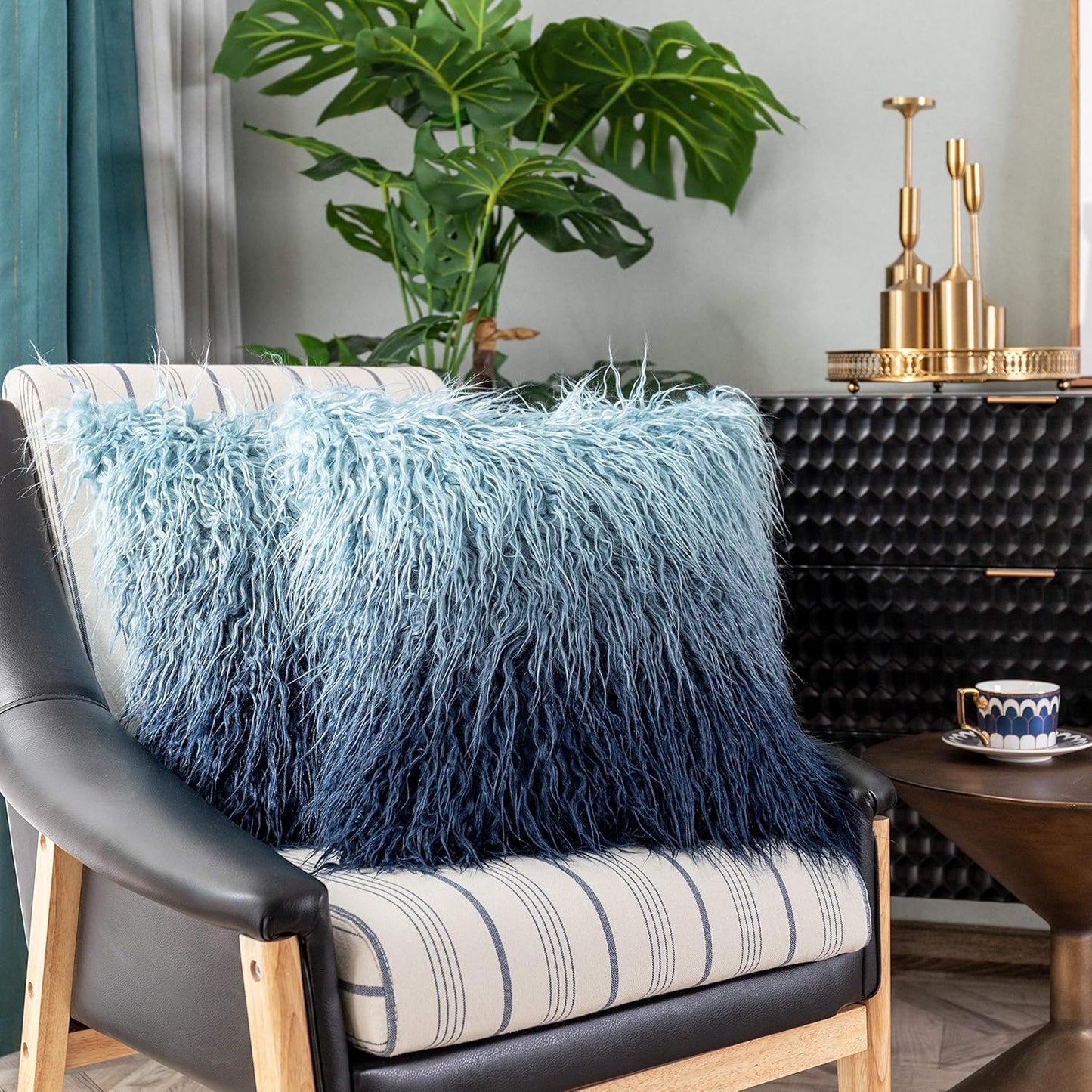 Kevin Textile Set of 2 Decorative New Luxury Series Merino Style Navy Blue Fur Throw Pillow Cover Cushion Case Pillow Case for Sofa/Couch (18" X 18" 45Cm X 45Cm) Navy Blue