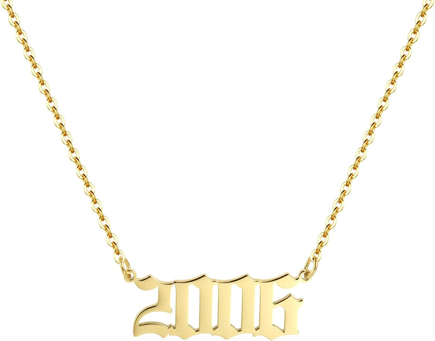 Birth Year Necklace 18K Gold Plated Birth Year Number Pendant Necklace Stainless Steel Birthday Year Necklace for Women,1970-2024