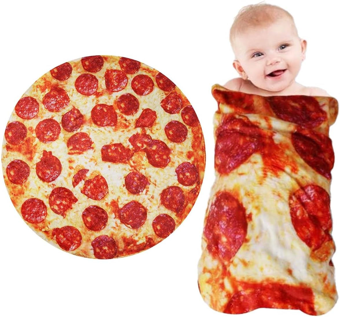 Pizza Blanket for Teen Kids, 60 Inch Throw Blanket, round Pepperoni Pizza Food Blanket, Funny Gifts for Boy Girl, Soft Flannel Blanket for Bed Office Travel