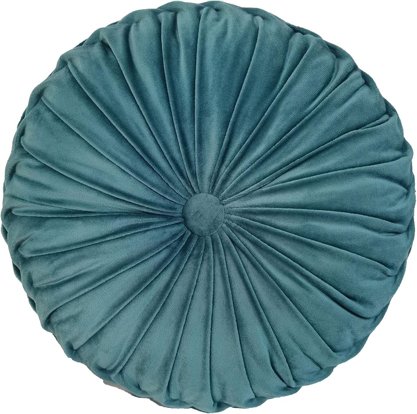 Round Throw Pillow Velvet Home Decoration Pleated round Pillow Cushion for Couch Chair Bed Car Grey (Apricot)