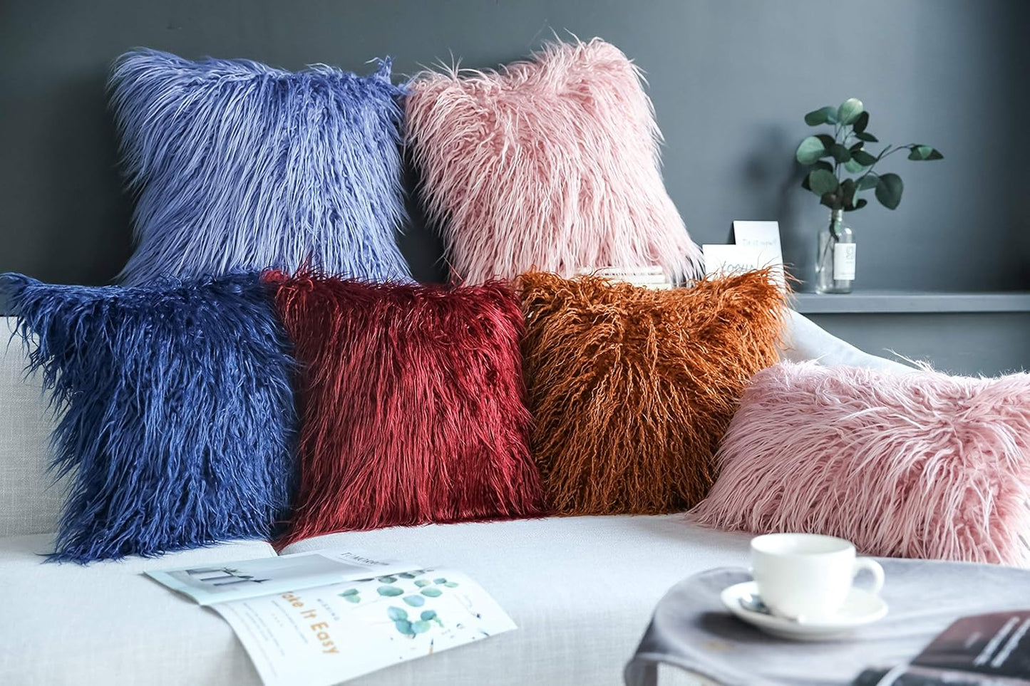 Kevin Textile Set of 2 Decorative New Luxury Series Merino Style Navy Blue Fur Throw Pillow Cover Cushion Case Pillow Case for Sofa/Couch (18" X 18" 45Cm X 45Cm) Navy Blue