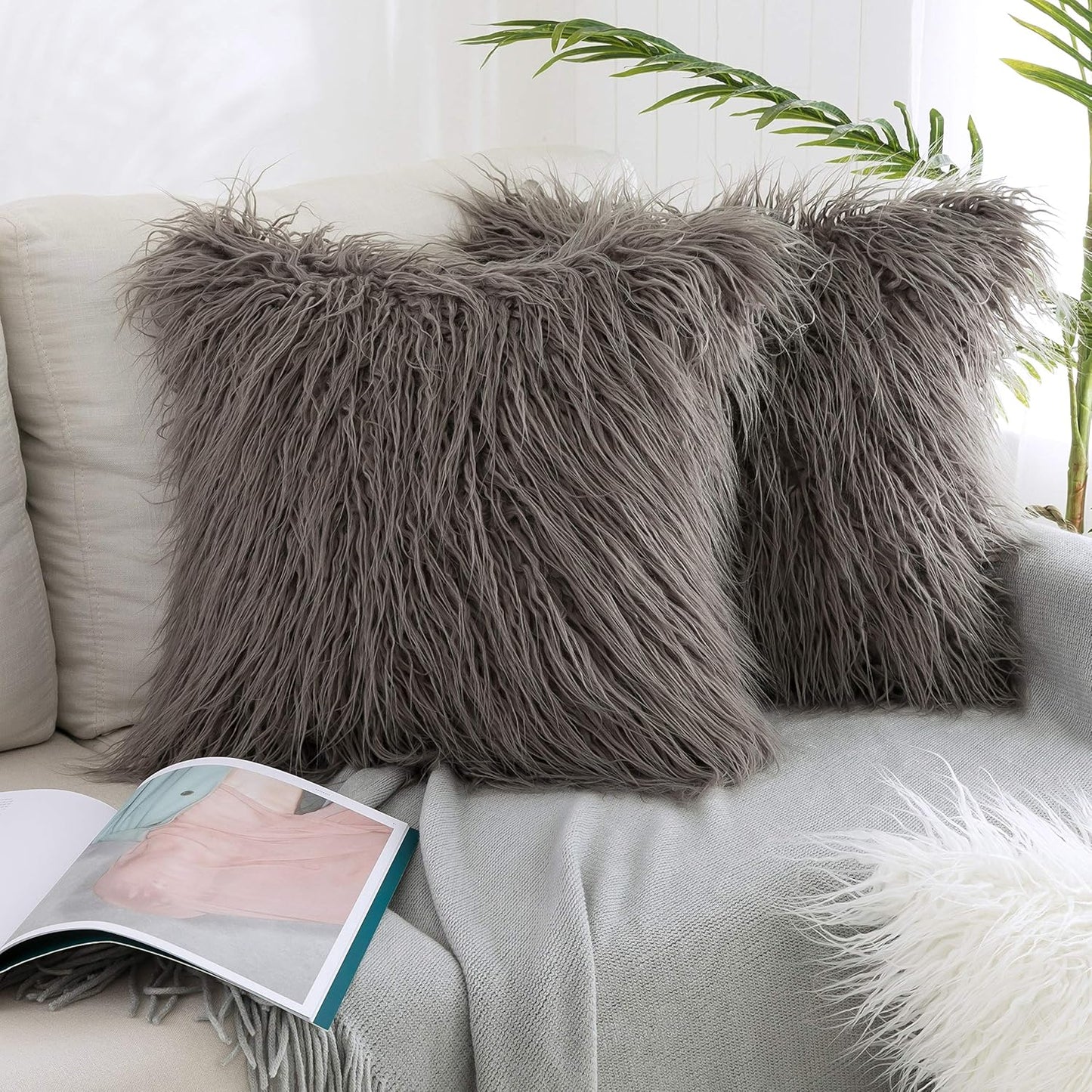 Kevin Textile Set of 2 Decorative New Luxury Series Merino Style Navy Blue Fur Throw Pillow Cover Cushion Case Pillow Case for Sofa/Couch (18" X 18" 45Cm X 45Cm) Navy Blue