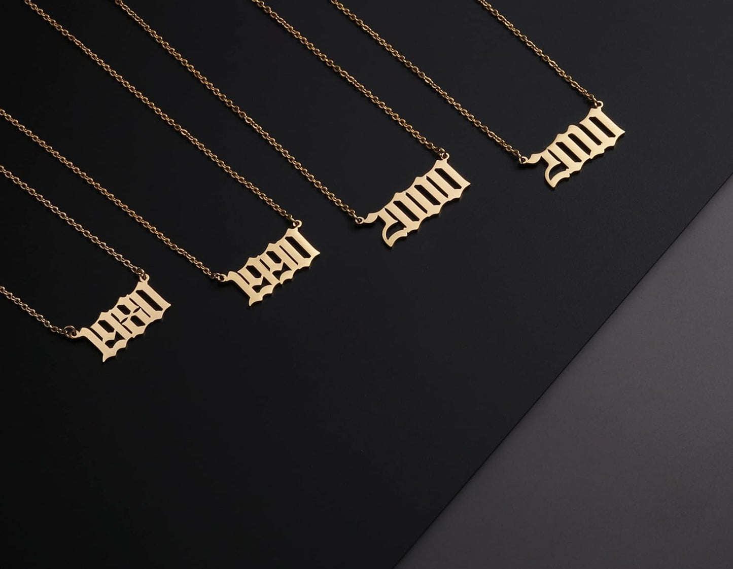 Birth Year Necklace 18K Gold Plated Birth Year Number Pendant Necklace Stainless Steel Birthday Year Necklace for Women,1970-2024
