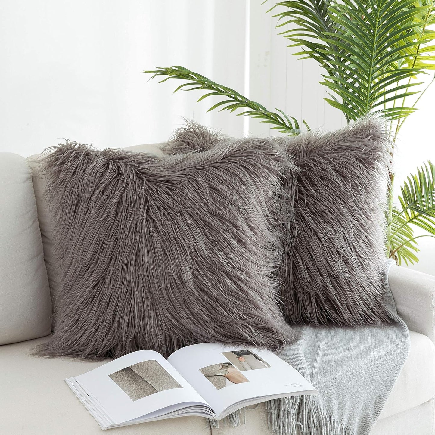 Kevin Textile Set of 2 Decorative New Luxury Series Merino Style Navy Blue Fur Throw Pillow Cover Cushion Case Pillow Case for Sofa/Couch (18" X 18" 45Cm X 45Cm) Navy Blue