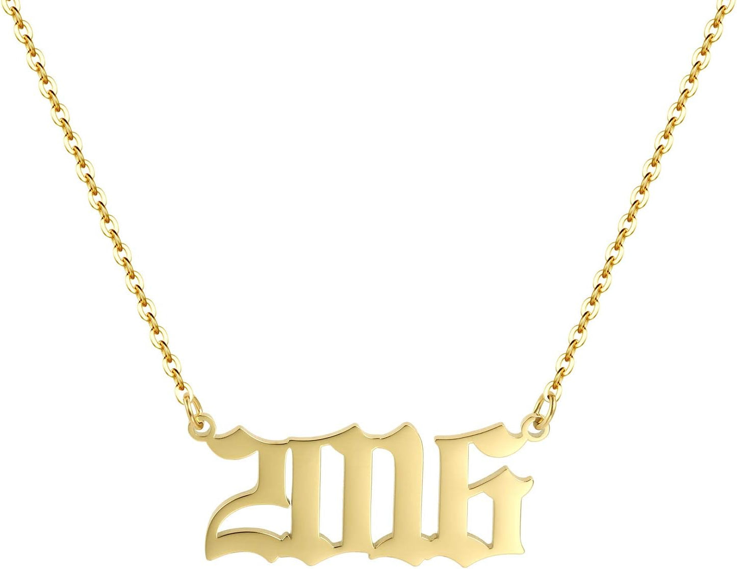 Birth Year Necklace 18K Gold Plated Birth Year Number Pendant Necklace Stainless Steel Birthday Year Necklace for Women,1970-2024