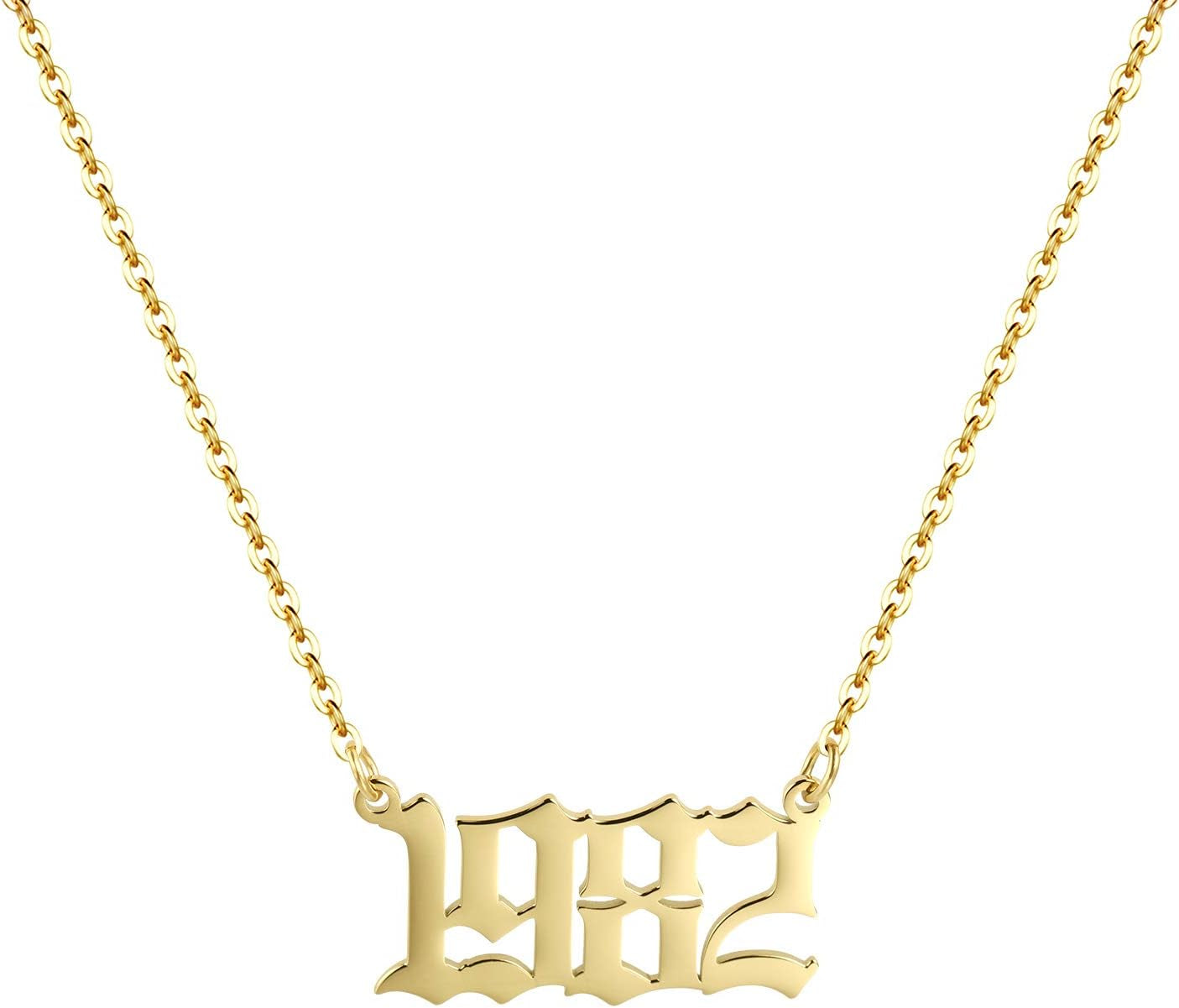 Birth Year Necklace 18K Gold Plated Birth Year Number Pendant Necklace Stainless Steel Birthday Year Necklace for Women,1970-2024