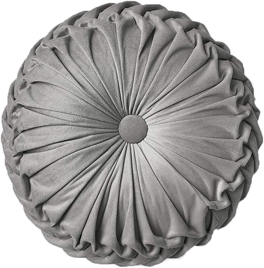 Round Throw Pillow Velvet Home Decoration Pleated round Pillow Cushion for Couch Chair Bed Car Grey (Apricot)