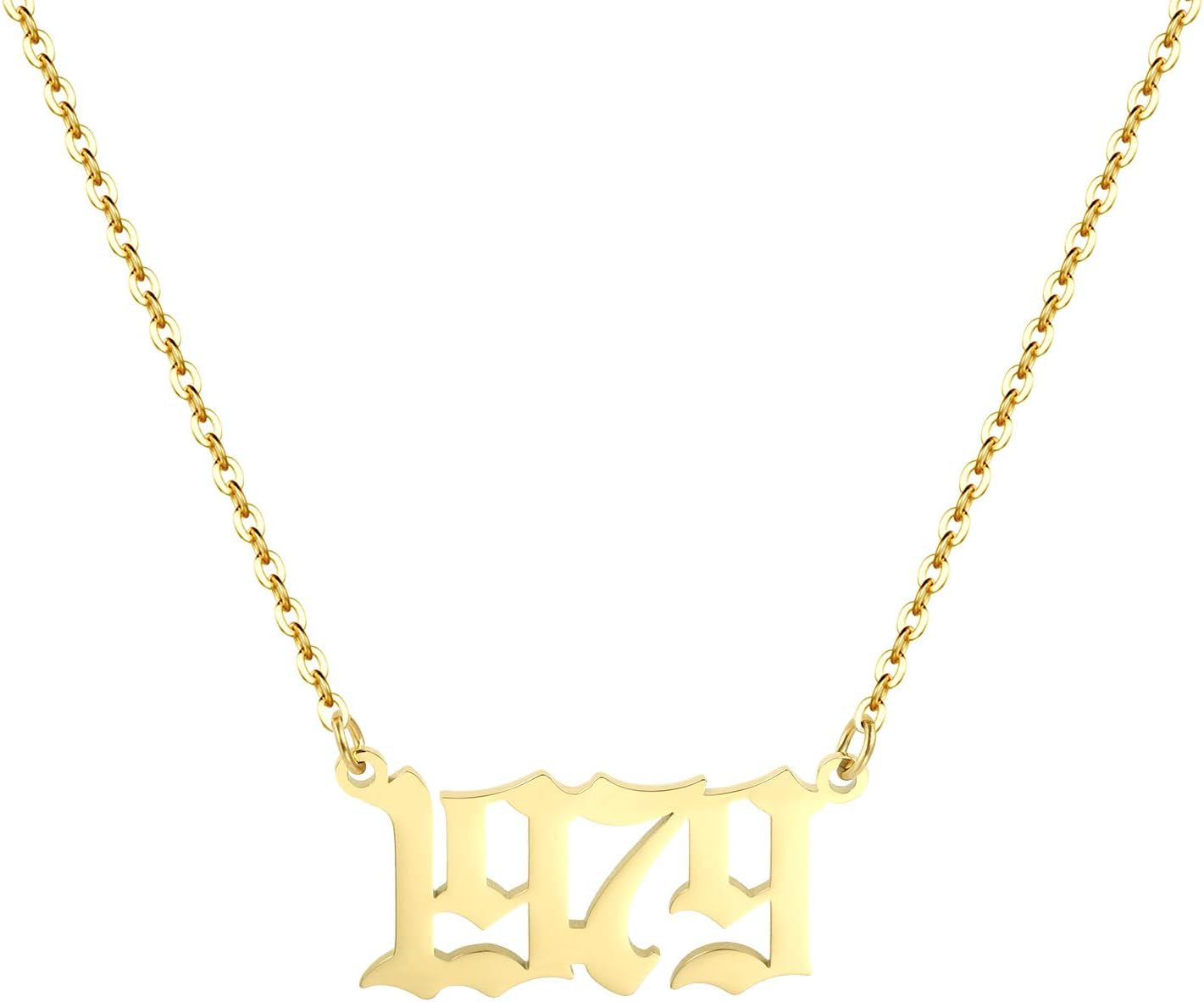 Birth Year Necklace 18K Gold Plated Birth Year Number Pendant Necklace Stainless Steel Birthday Year Necklace for Women,1970-2024