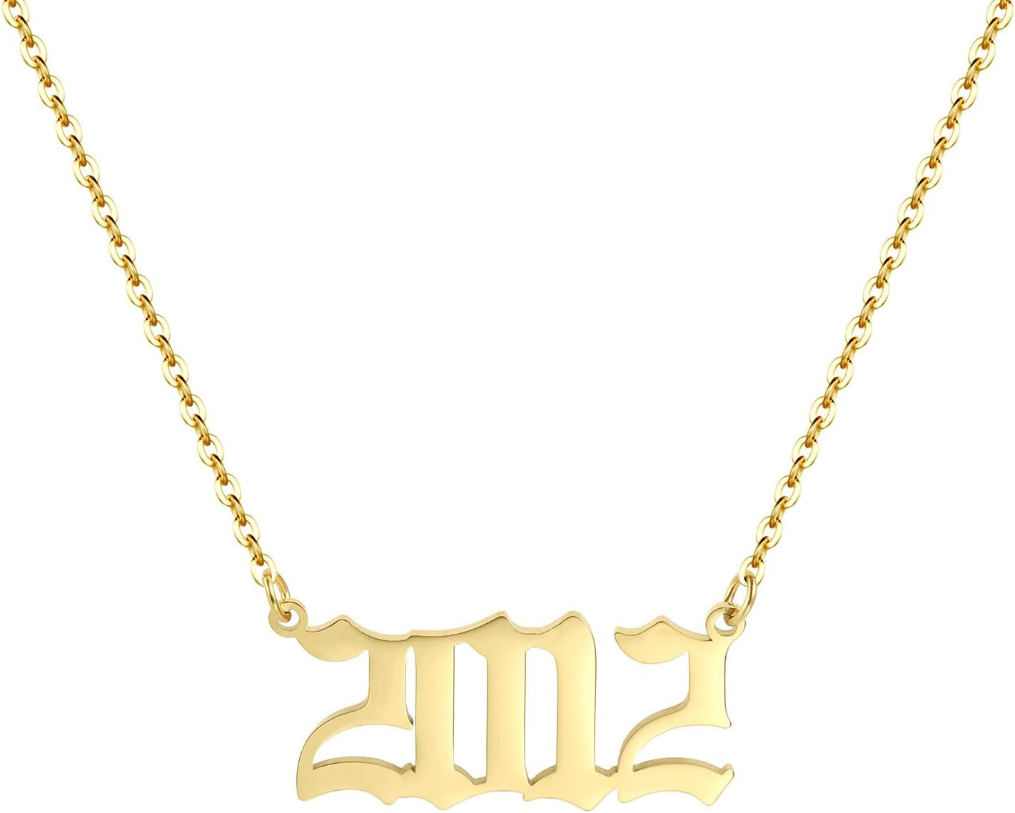 Birth Year Necklace 18K Gold Plated Birth Year Number Pendant Necklace Stainless Steel Birthday Year Necklace for Women,1970-2024