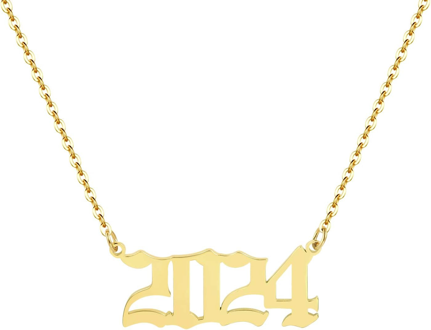 Birth Year Necklace 18K Gold Plated Birth Year Number Pendant Necklace Stainless Steel Birthday Year Necklace for Women,1970-2024