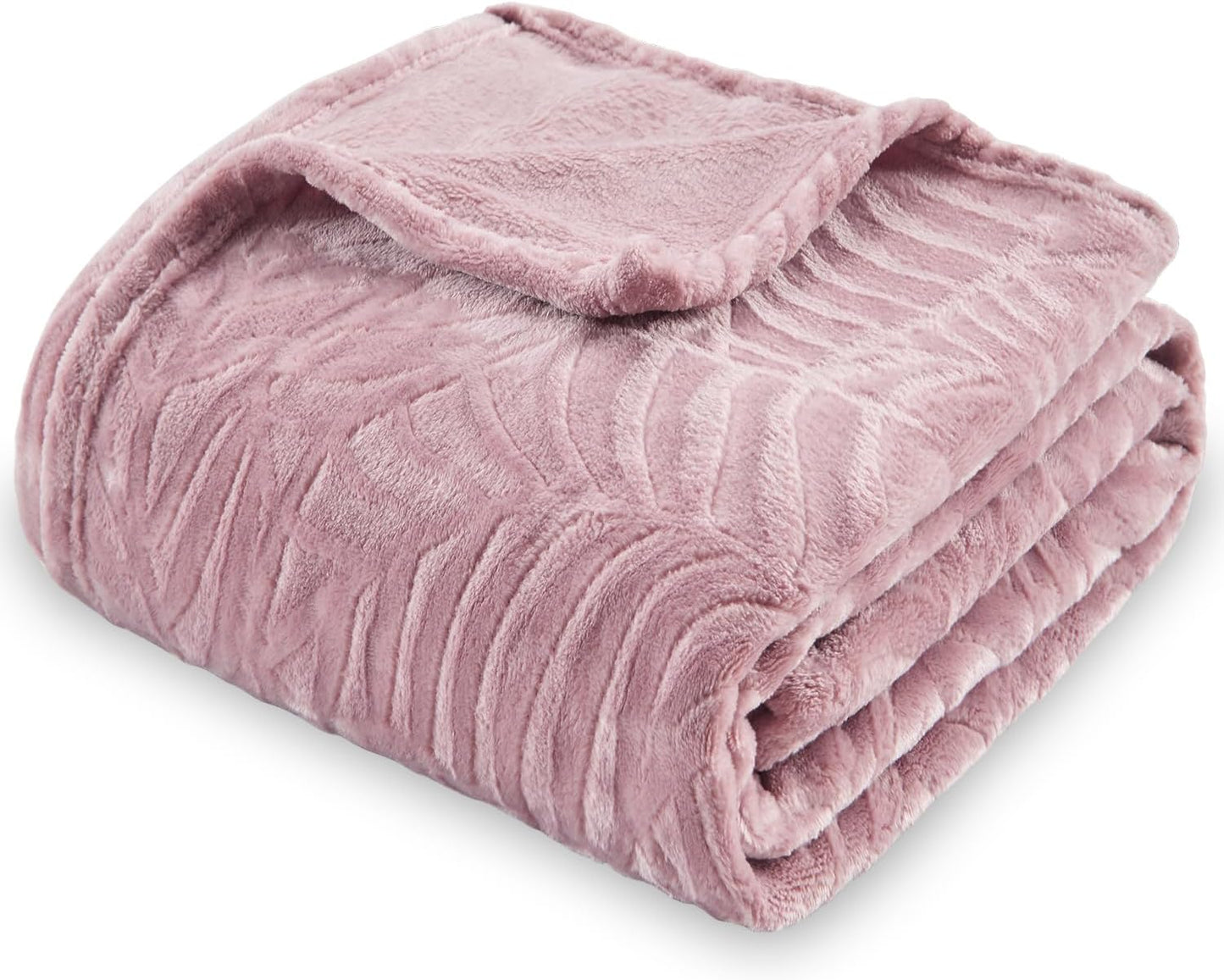 Super Soft Flannel Fleece Bed Blanket, Lightweight Cozy Warm Leaves Textured Plush Blanket as Bedspread Coverlet Bed Cover for All Seasons, 90 X 90 Inches, Blue Coral