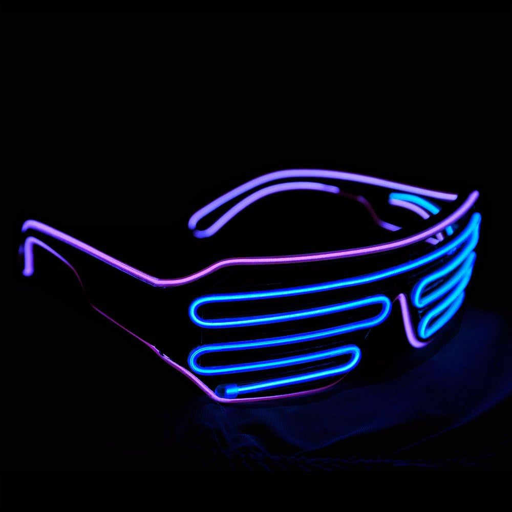 Shutter EL Wire Neon Rave Glasses Flashing LED Sunglasses Light up Costumes for 80S, EDM, Party RB03 (Purple - Blue)