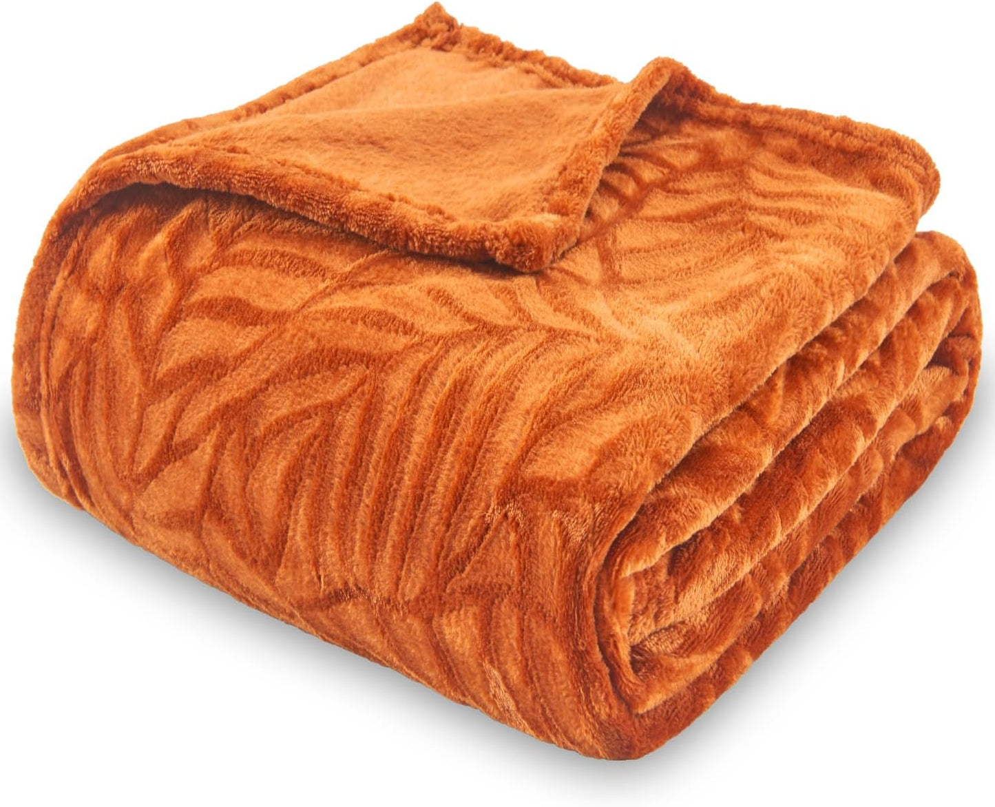Super Soft Flannel Fleece Bed Blanket, Lightweight Cozy Warm Leaves Textured Plush Blanket as Bedspread Coverlet Bed Cover for All Seasons, 90 X 90 Inches, Blue Coral