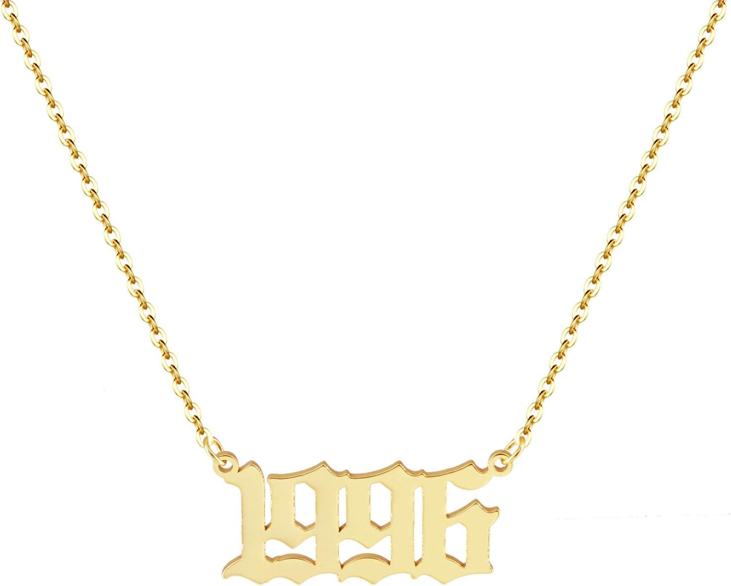 Birth Year Necklace 18K Gold Plated Birth Year Number Pendant Necklace Stainless Steel Birthday Year Necklace for Women,1970-2024