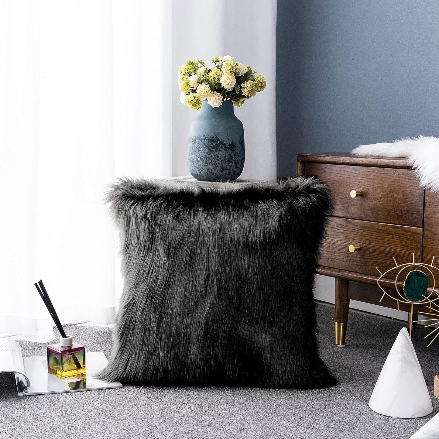 Decorative Lumbar Soft Faux Fur Throw Pillow Cover Luxury Series Rectangle Plush Pillow Case Cushion Cover for Couch Sofa Bed (12" X 20", White)