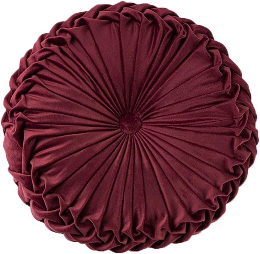 Round Throw Pillow Velvet Home Decoration Pleated round Pillow Cushion for Couch Chair Bed Car Grey (Apricot)