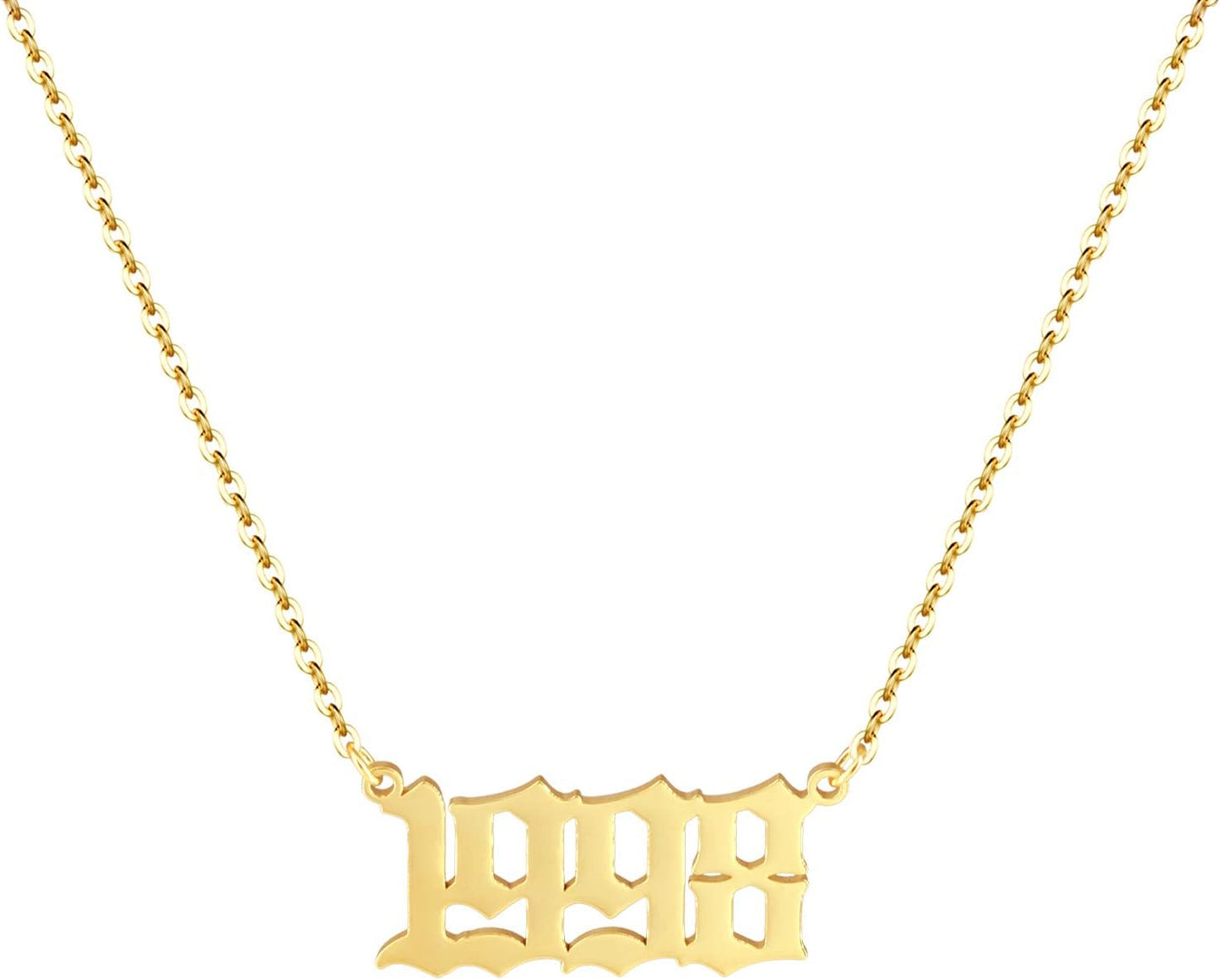 Birth Year Necklace 18K Gold Plated Birth Year Number Pendant Necklace Stainless Steel Birthday Year Necklace for Women,1970-2024