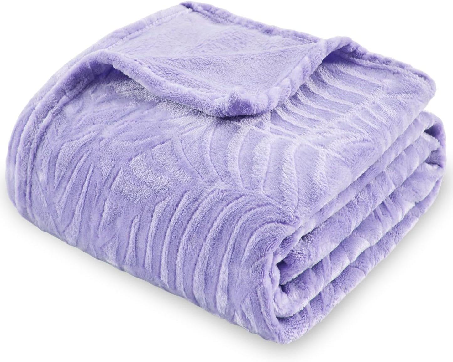 Super Soft Flannel Fleece Bed Blanket, Lightweight Cozy Warm Leaves Textured Plush Blanket as Bedspread Coverlet Bed Cover for All Seasons, 90 X 90 Inches, Blue Coral