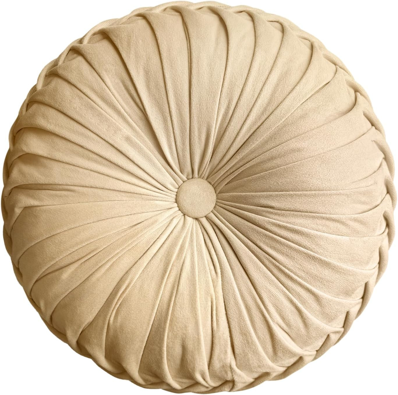 Round Throw Pillow Velvet Home Decoration Pleated round Pillow Cushion for Couch Chair Bed Car Grey (Apricot)