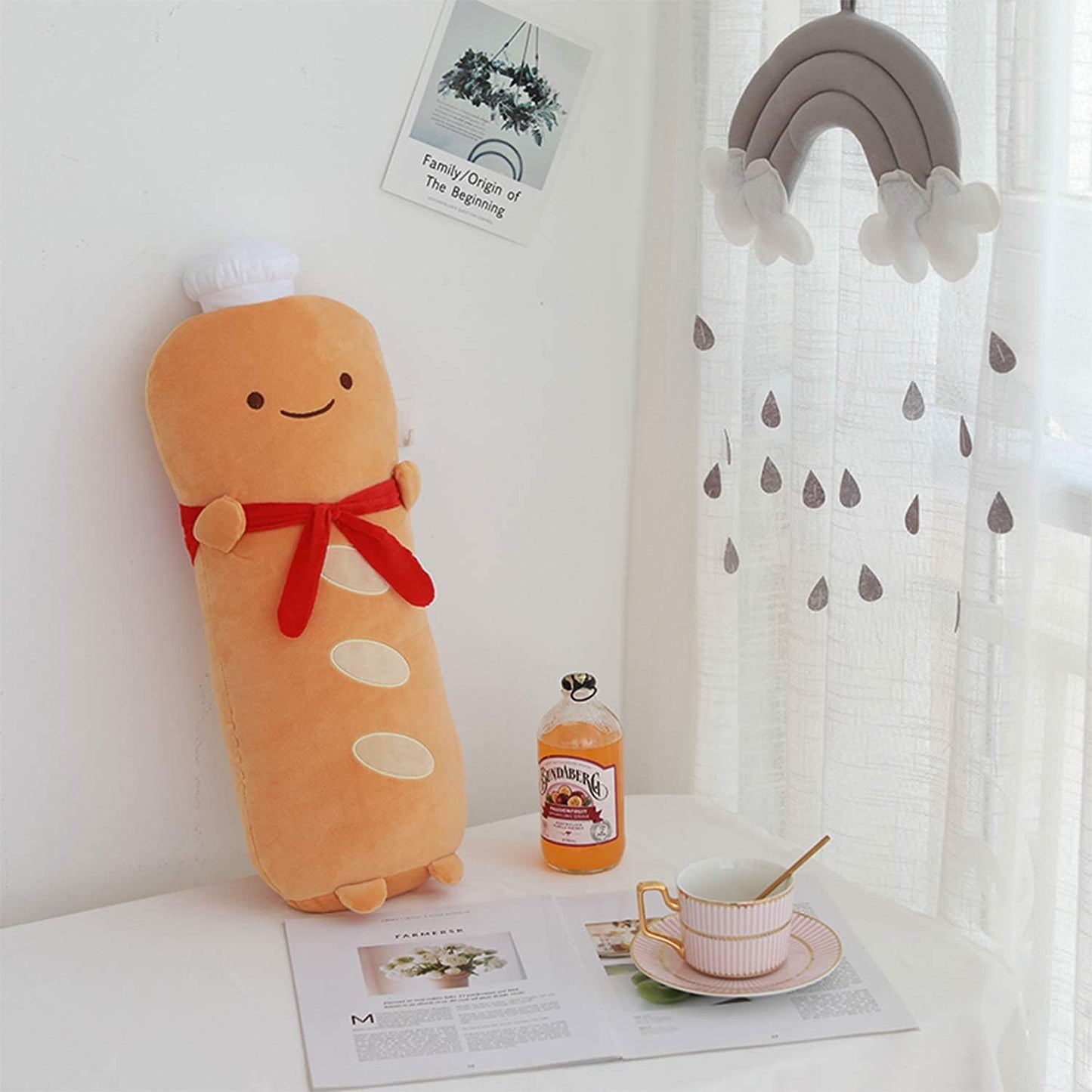 Funny 21.6In Toast Baguette Pillow,French Baguette Shape Plush Hugging Pillow with Red Scarf,Soft Toast Food Sofa Cushion Home Decor,Plush Toy for Friends Family Birthday