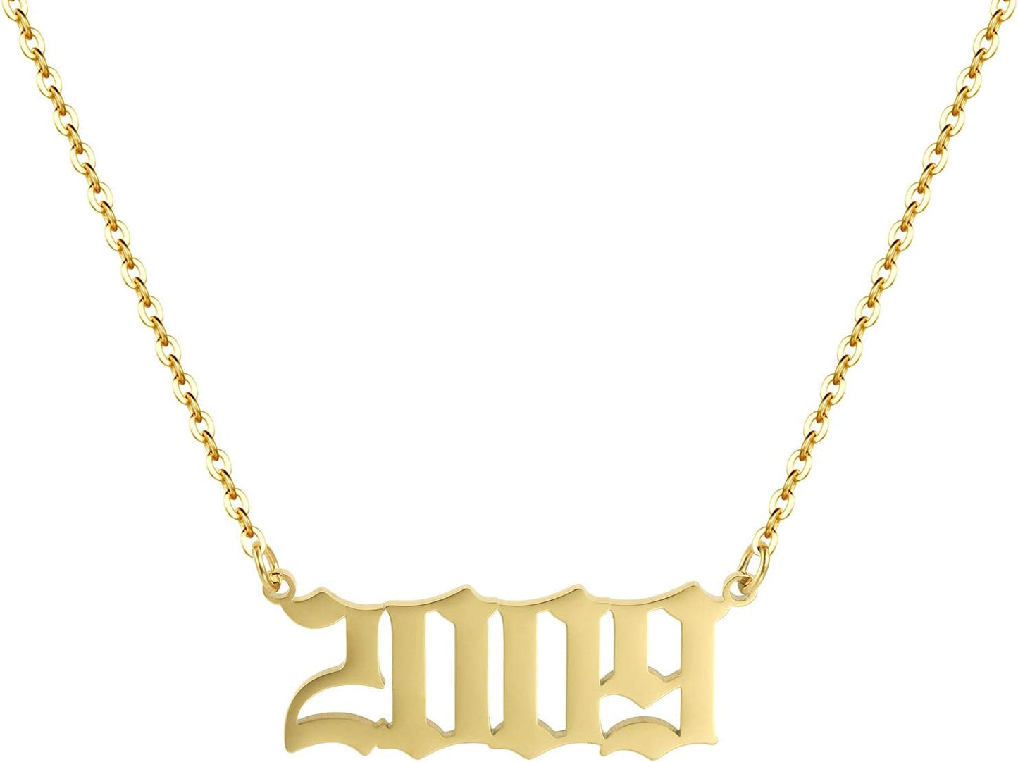 Birth Year Necklace 18K Gold Plated Birth Year Number Pendant Necklace Stainless Steel Birthday Year Necklace for Women,1970-2024