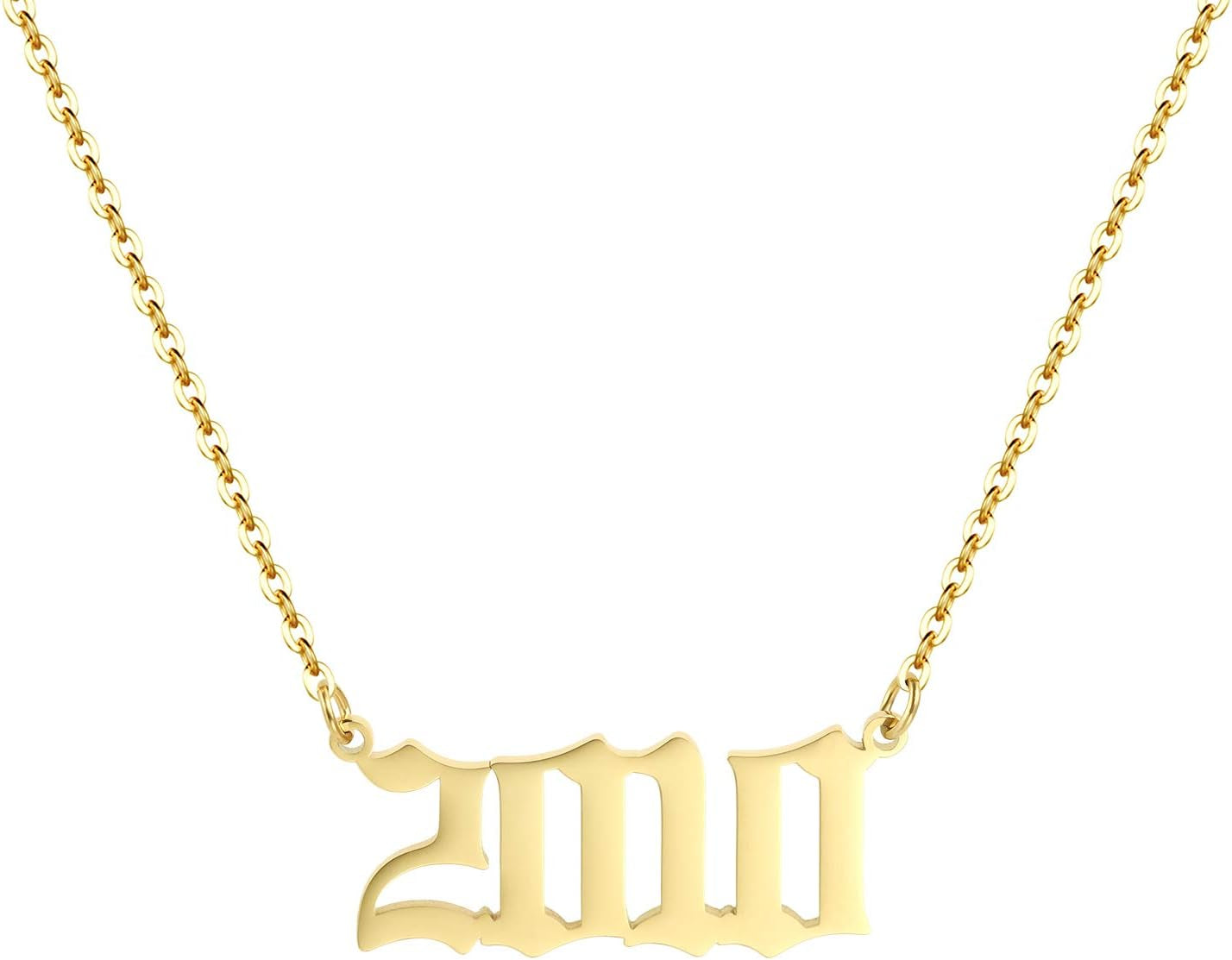 Birth Year Necklace 18K Gold Plated Birth Year Number Pendant Necklace Stainless Steel Birthday Year Necklace for Women,1970-2024
