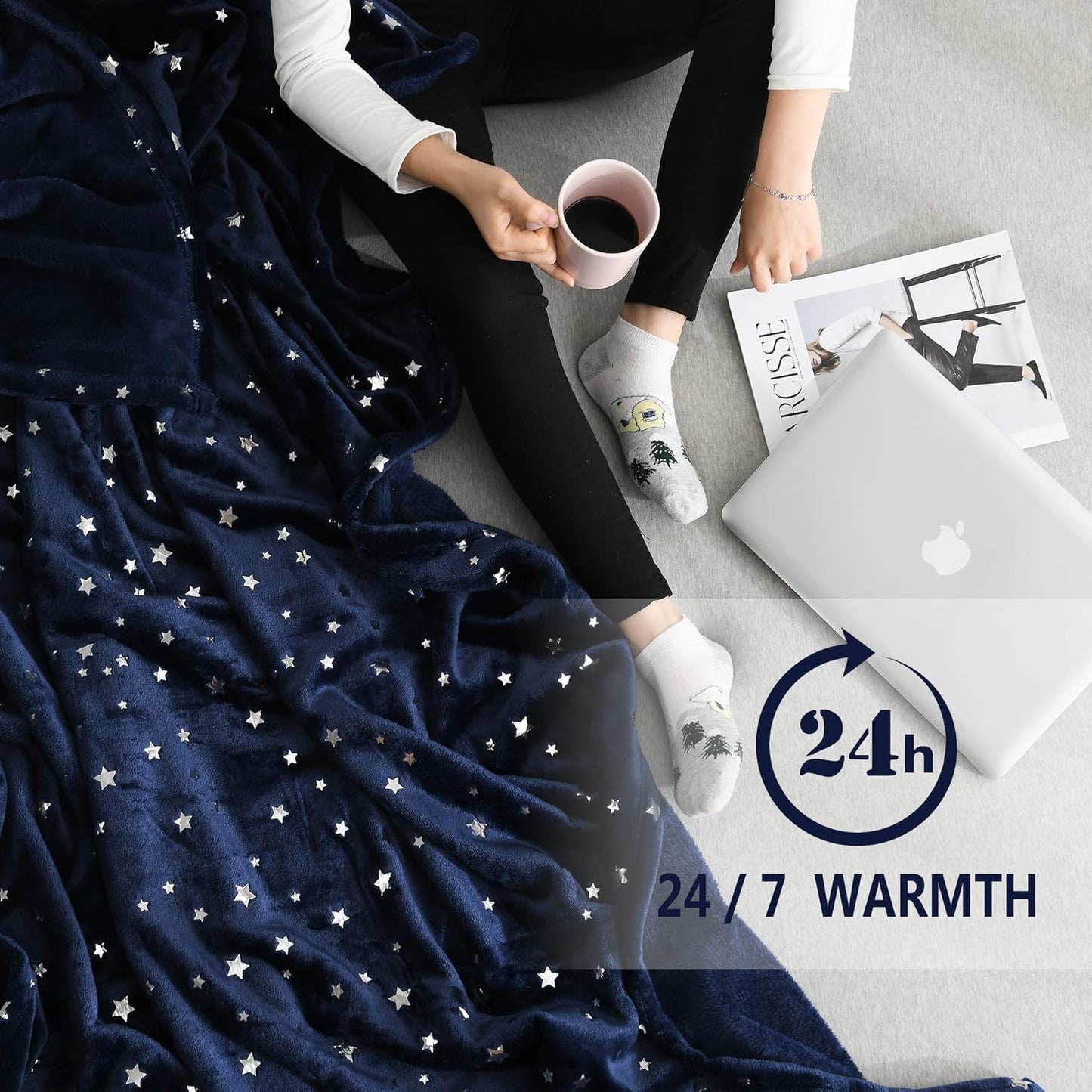 Throw Blanket, Ultra Soft Thick Microplush Bed Blanket, All Season Premium Fluffy Microfiber Fleece Throw for Sofa Couch (Twin Size 65"X80", Navy Blue)