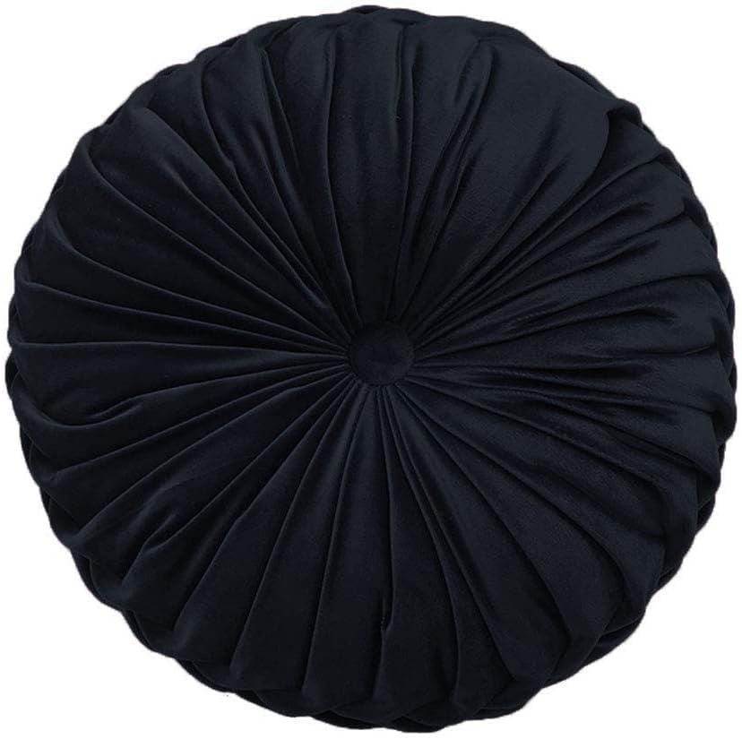 Round Throw Pillow Velvet Home Decoration Pleated round Pillow Cushion for Couch Chair Bed Car Grey (Apricot)