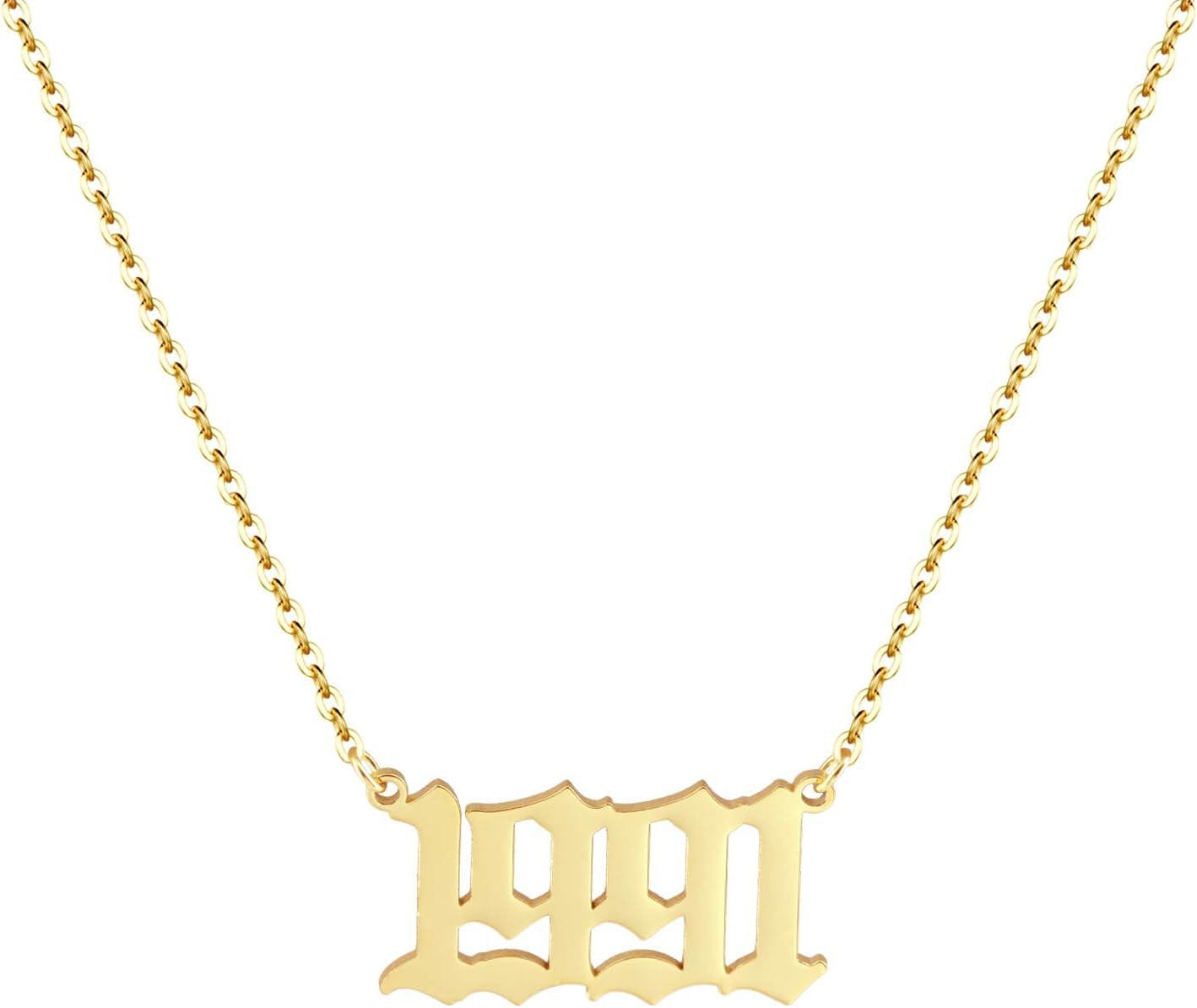 Birth Year Necklace 18K Gold Plated Birth Year Number Pendant Necklace Stainless Steel Birthday Year Necklace for Women,1970-2024
