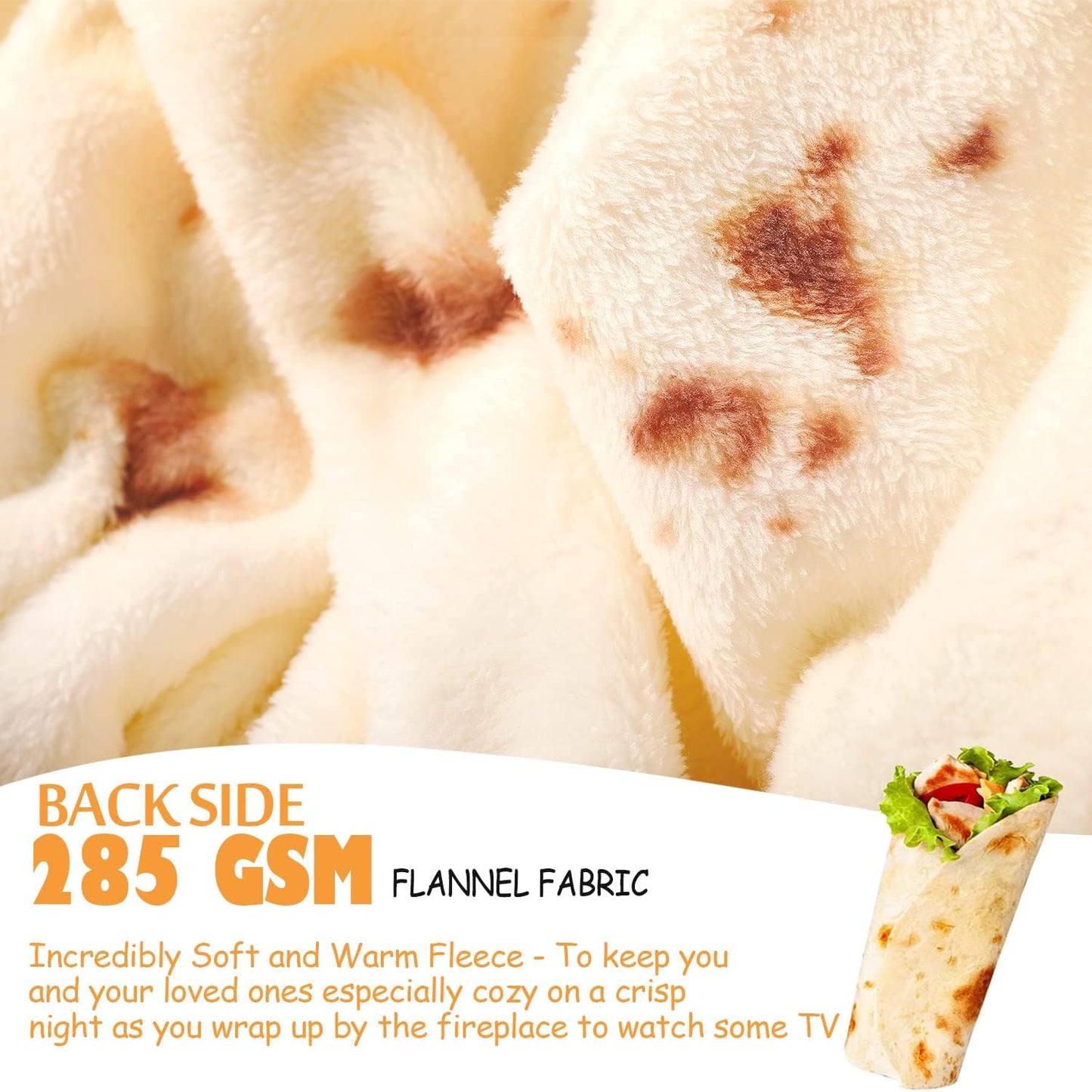 63 Inch Burrito Tortilla Blanket, Funny Blankets Tortilla Blanket Adult Size for Adult Kids, Kids Throw Blanket Food Blankets for Travel Home