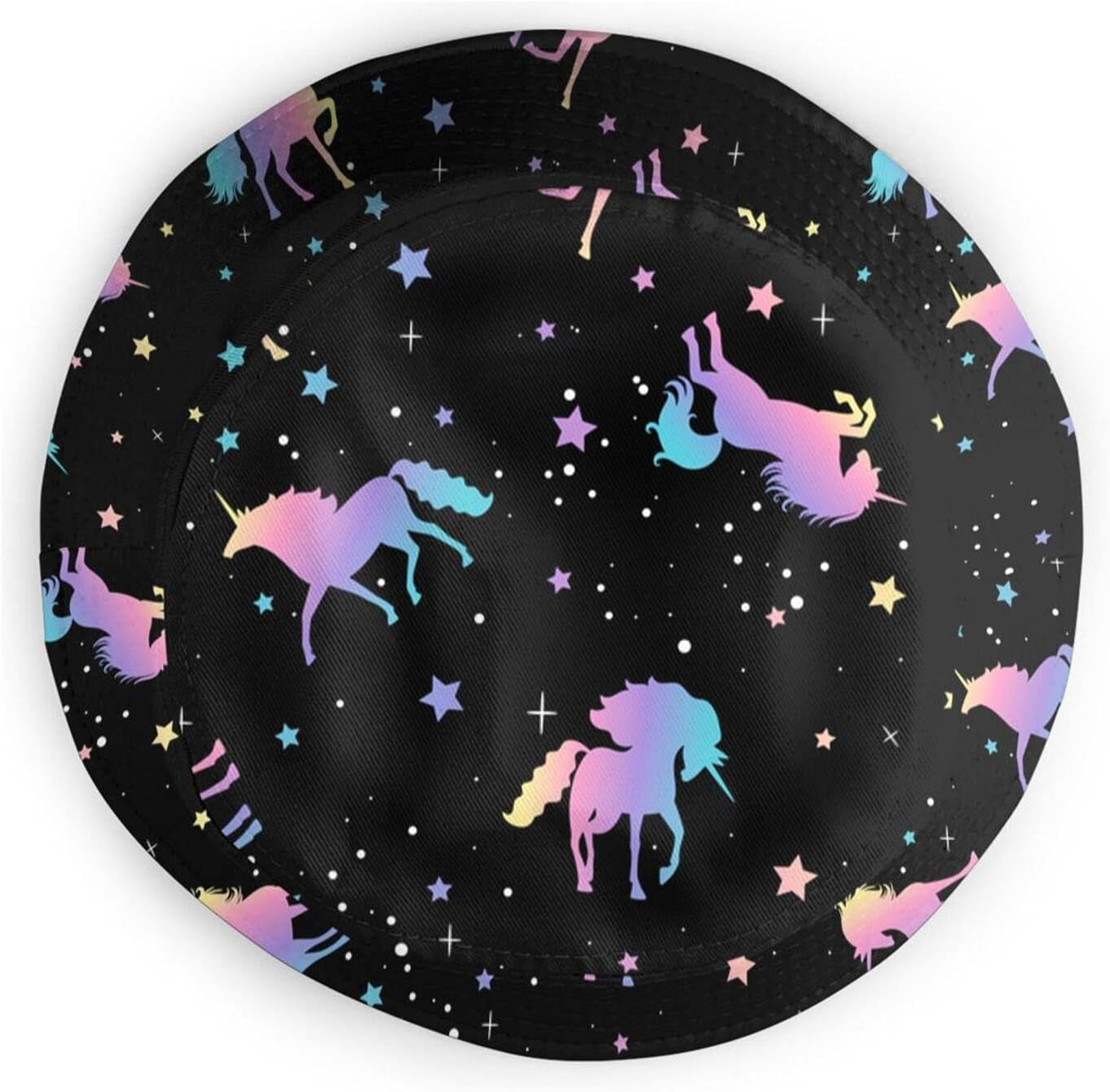Unicorn and Star Silhouettes Pattern Bucket Hats Fashion Sun Cap Packable Outdoor Fisherman Hat for Women and Men