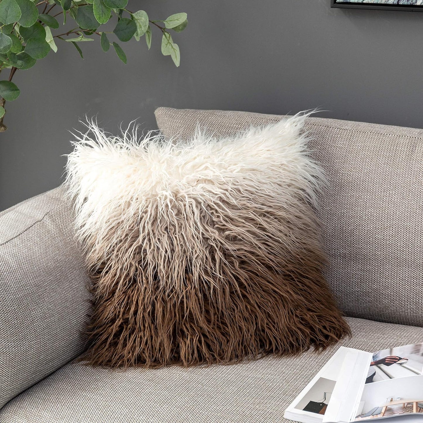 Kevin Textile Set of 2 Decorative New Luxury Series Merino Style Navy Blue Fur Throw Pillow Cover Cushion Case Pillow Case for Sofa/Couch (18" X 18" 45Cm X 45Cm) Navy Blue