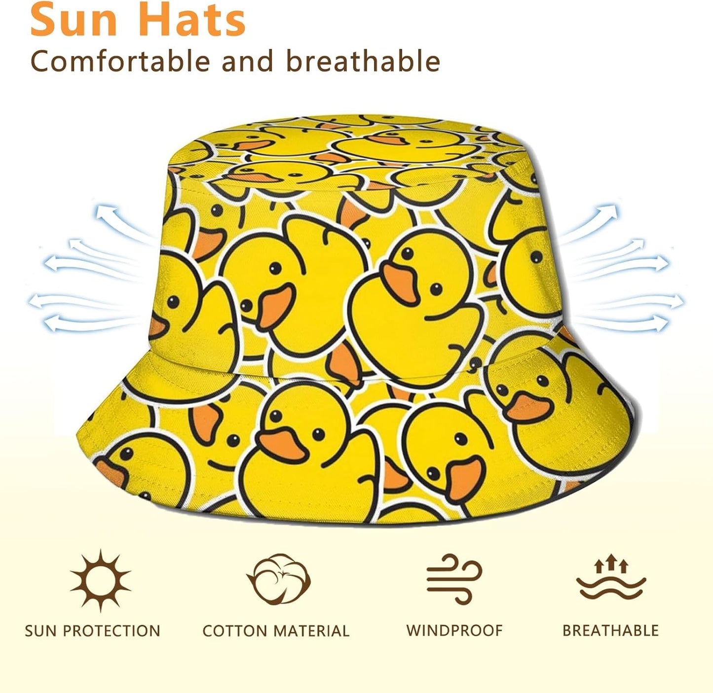 Rubber Duck Pattern Bucket Hats Fashion Sun Cap Packable Outdoor Fisherman Hat for Women and Men