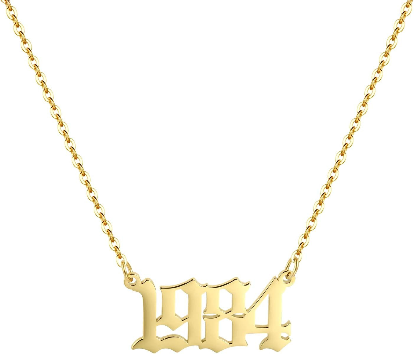 Birth Year Necklace 18K Gold Plated Birth Year Number Pendant Necklace Stainless Steel Birthday Year Necklace for Women,1970-2024