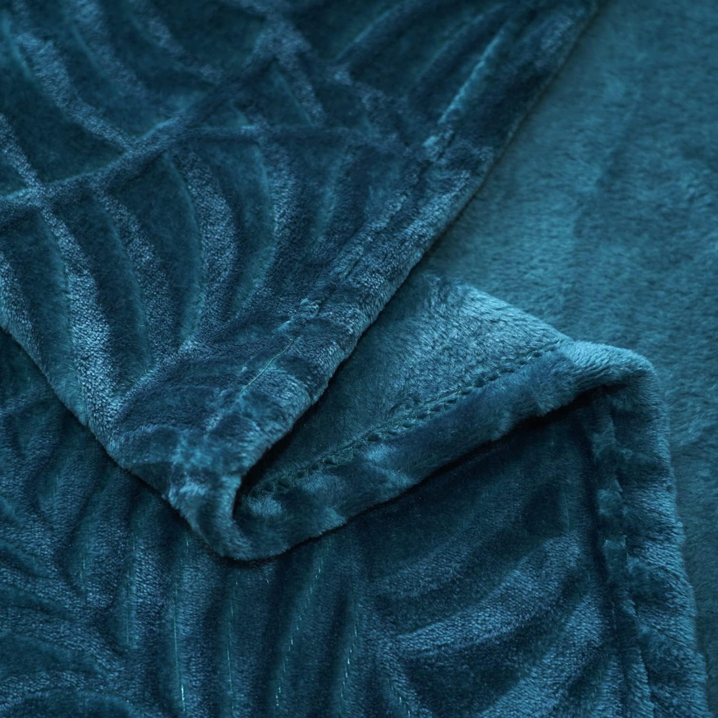 Super Soft Flannel Fleece Bed Blanket, Lightweight Cozy Warm Leaves Textured Plush Blanket as Bedspread Coverlet Bed Cover for All Seasons, 90 X 90 Inches, Blue Coral