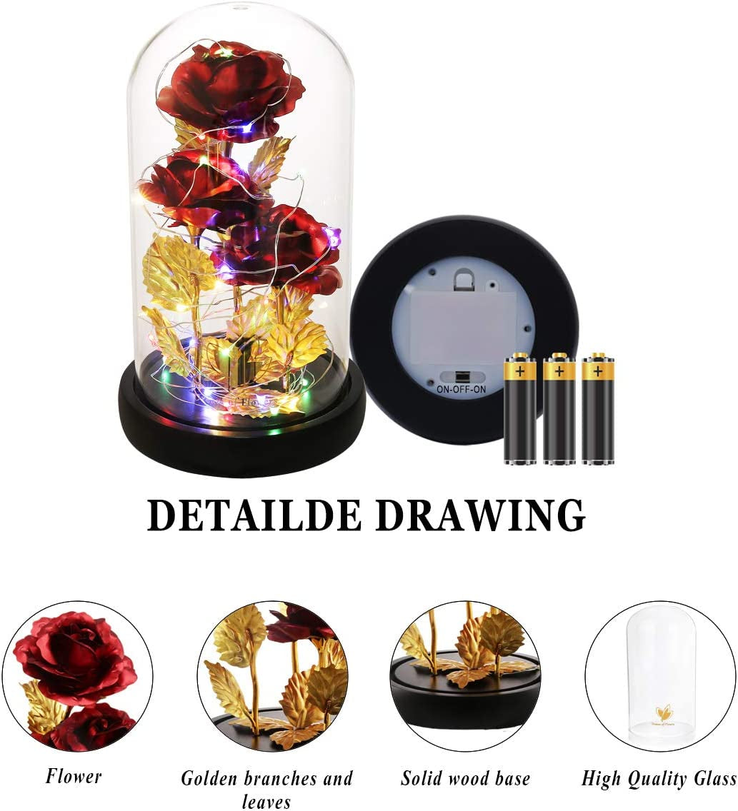 Birthday Gifts for Women,Anniversary Rose Gifts for Wife,Galaxy Flower Rose with 2 Lighting Mode,Colorful Gold Foil Enchanted Rose in Glass Dome,Flower Rose Gifts for Mom Wife Girlfriend Sister Friend