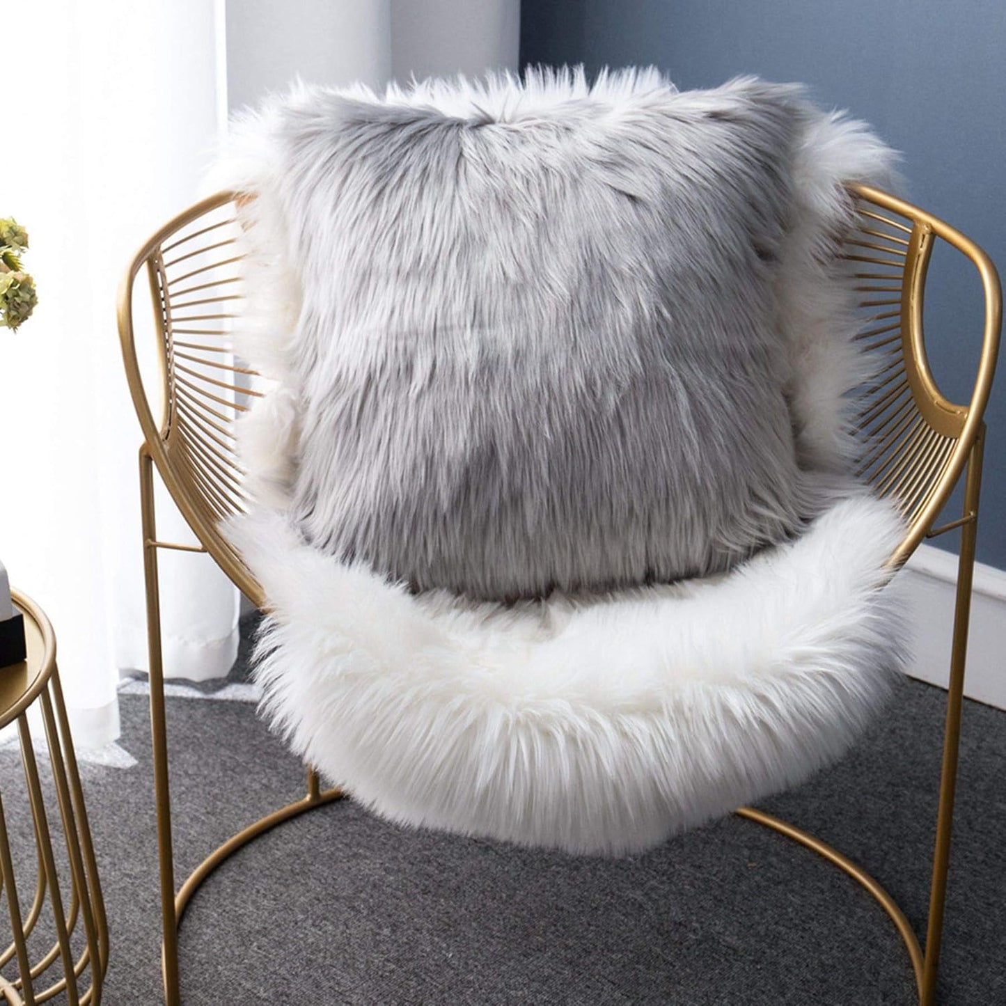 Decorative Lumbar Soft Faux Fur Throw Pillow Cover Luxury Series Rectangle Plush Pillow Case Cushion Cover for Couch Sofa Bed (12" X 20", White)