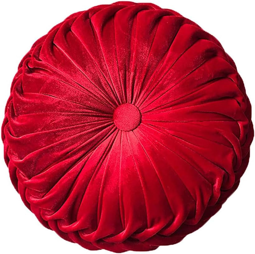 Round Throw Pillow Velvet Home Decoration Pleated round Pillow Cushion for Couch Chair Bed Car Grey (Apricot)