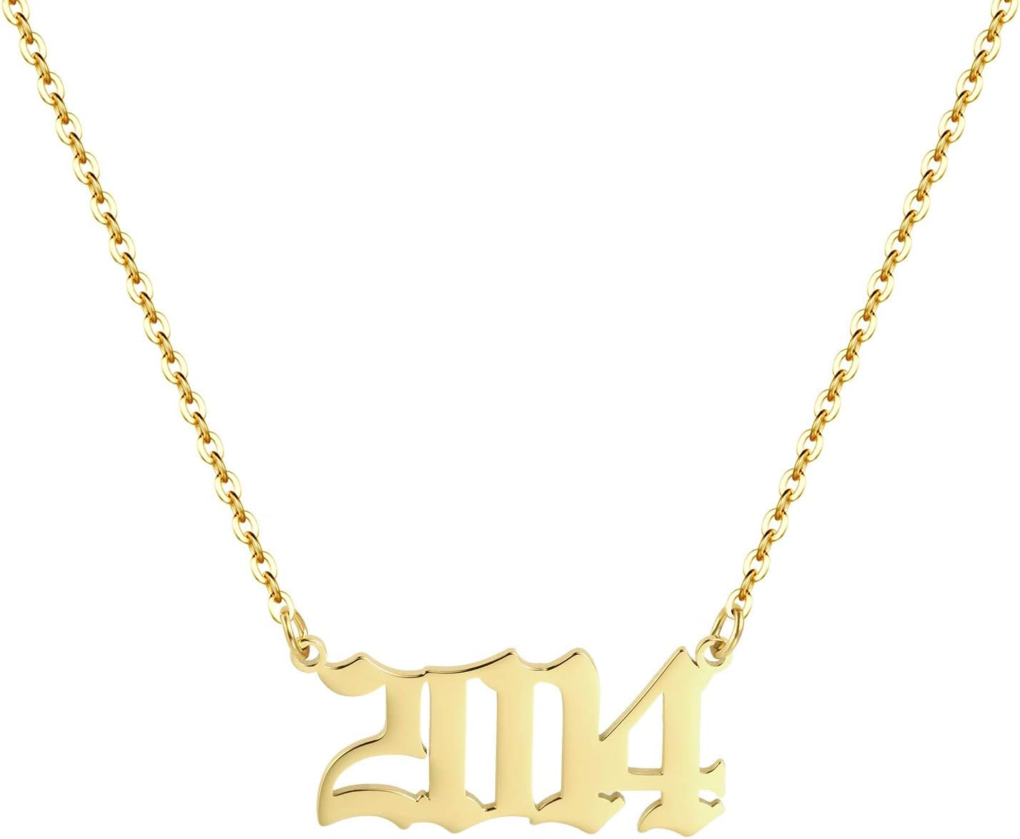 Birth Year Necklace 18K Gold Plated Birth Year Number Pendant Necklace Stainless Steel Birthday Year Necklace for Women,1970-2024