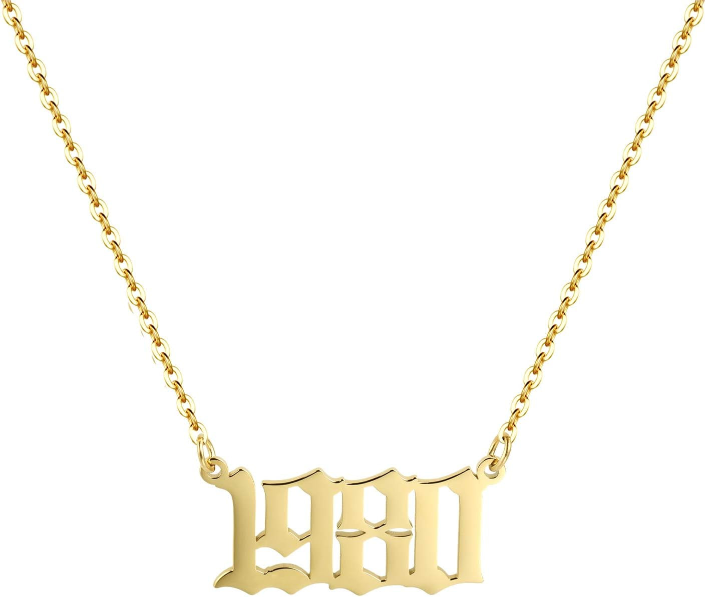 Birth Year Necklace 18K Gold Plated Birth Year Number Pendant Necklace Stainless Steel Birthday Year Necklace for Women,1970-2024