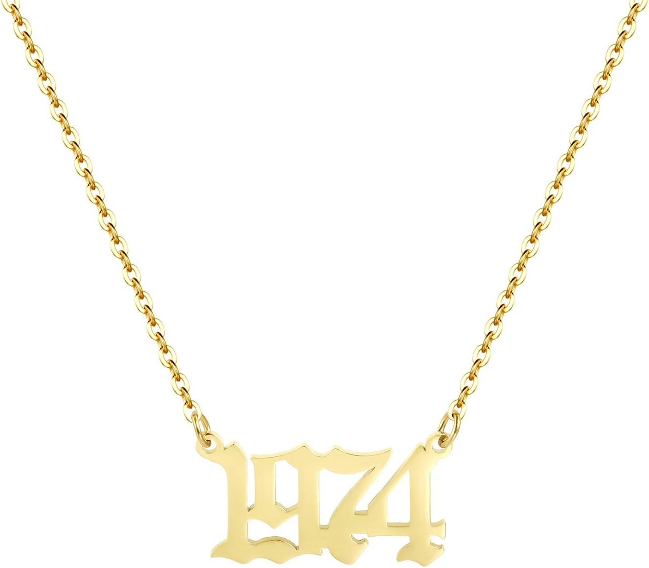 Birth Year Necklace 18K Gold Plated Birth Year Number Pendant Necklace Stainless Steel Birthday Year Necklace for Women,1970-2024