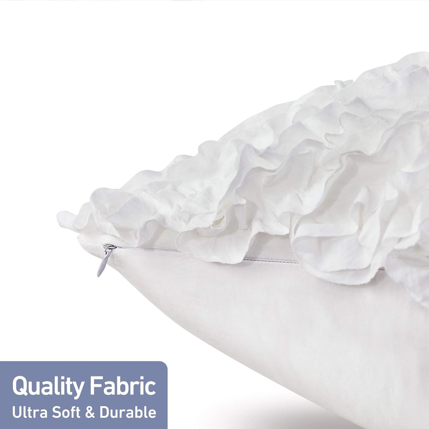 18X18 Pillow Covers, Cushion Throw Pillow Cover Pillowcase Set of 2, Farmhouse Decorative Cushion Case, 3D Design Handmade Pillowcase with Ruffles, White