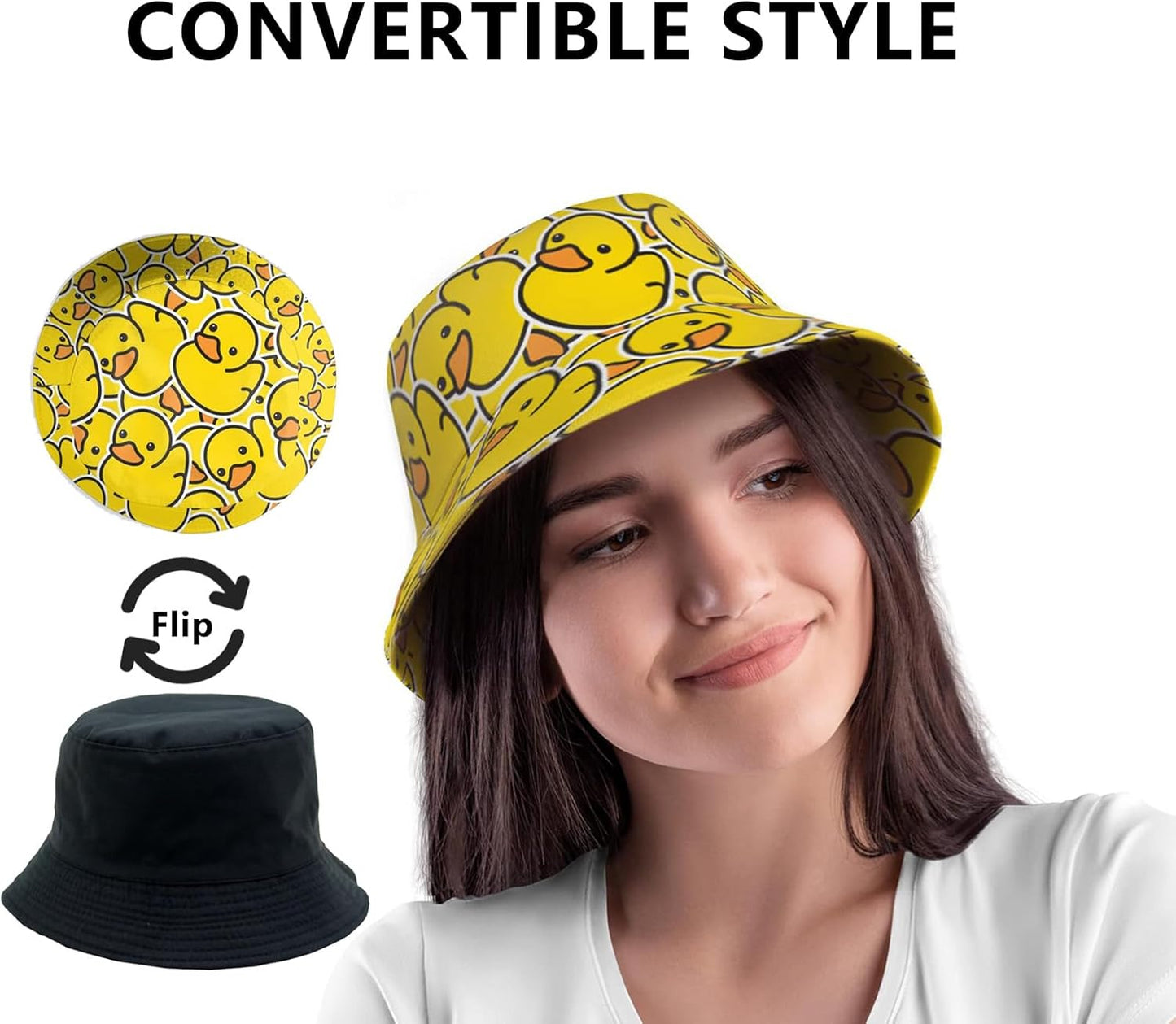 Rubber Duck Pattern Bucket Hats Fashion Sun Cap Packable Outdoor Fisherman Hat for Women and Men