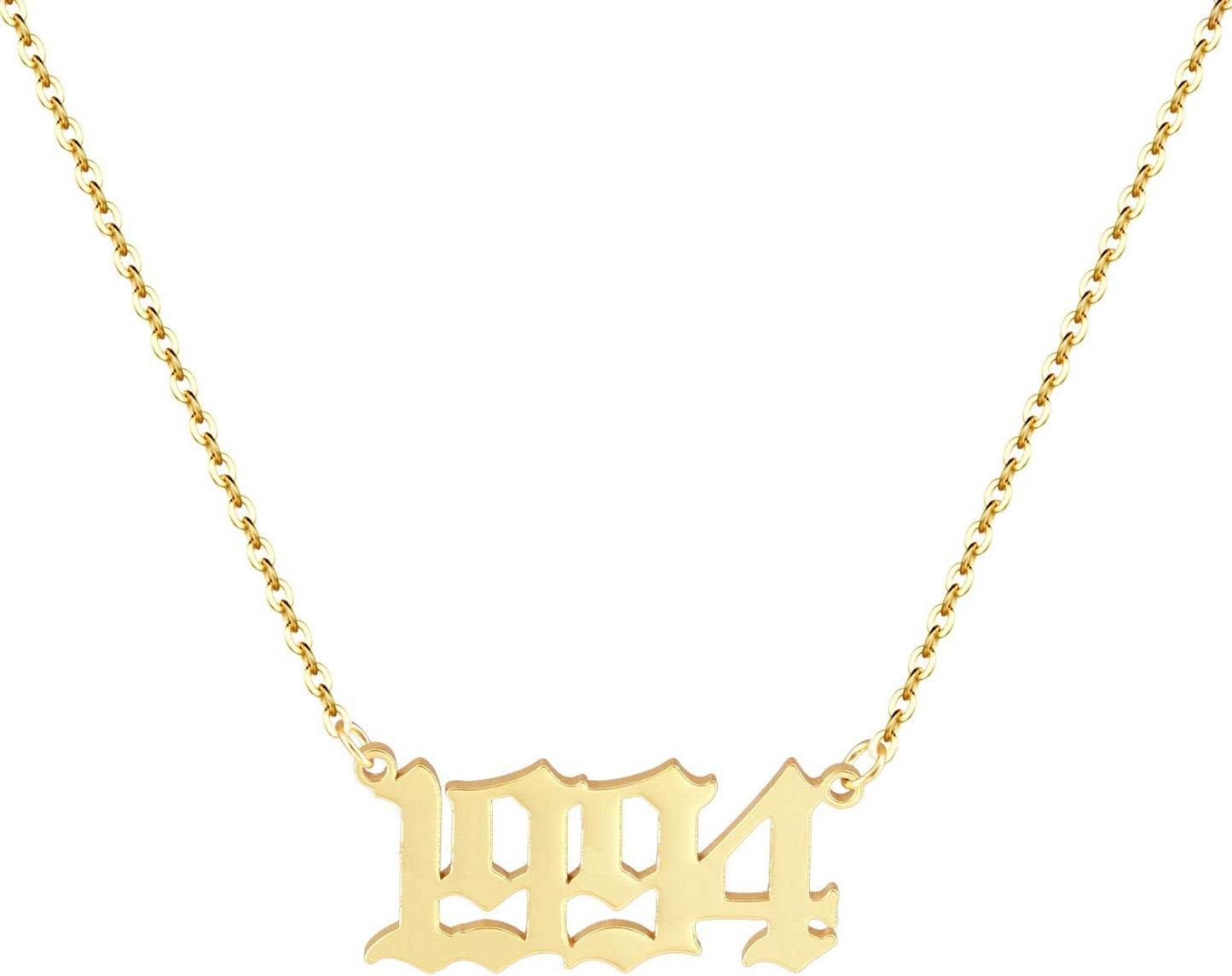Birth Year Necklace 18K Gold Plated Birth Year Number Pendant Necklace Stainless Steel Birthday Year Necklace for Women,1970-2024