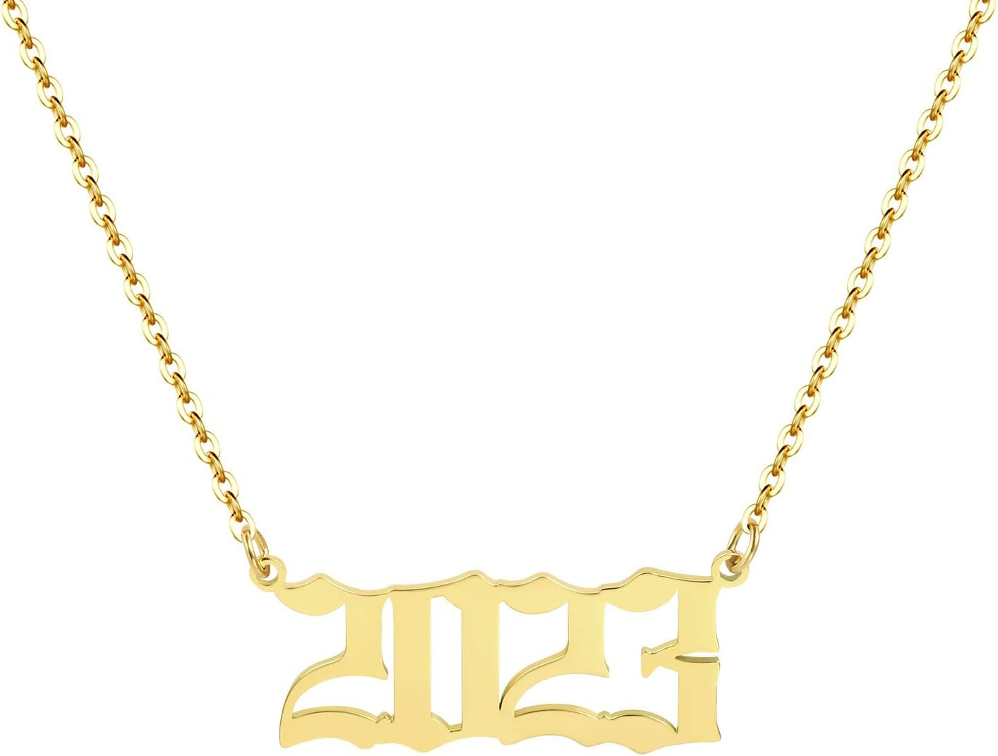 Birth Year Necklace 18K Gold Plated Birth Year Number Pendant Necklace Stainless Steel Birthday Year Necklace for Women,1970-2024