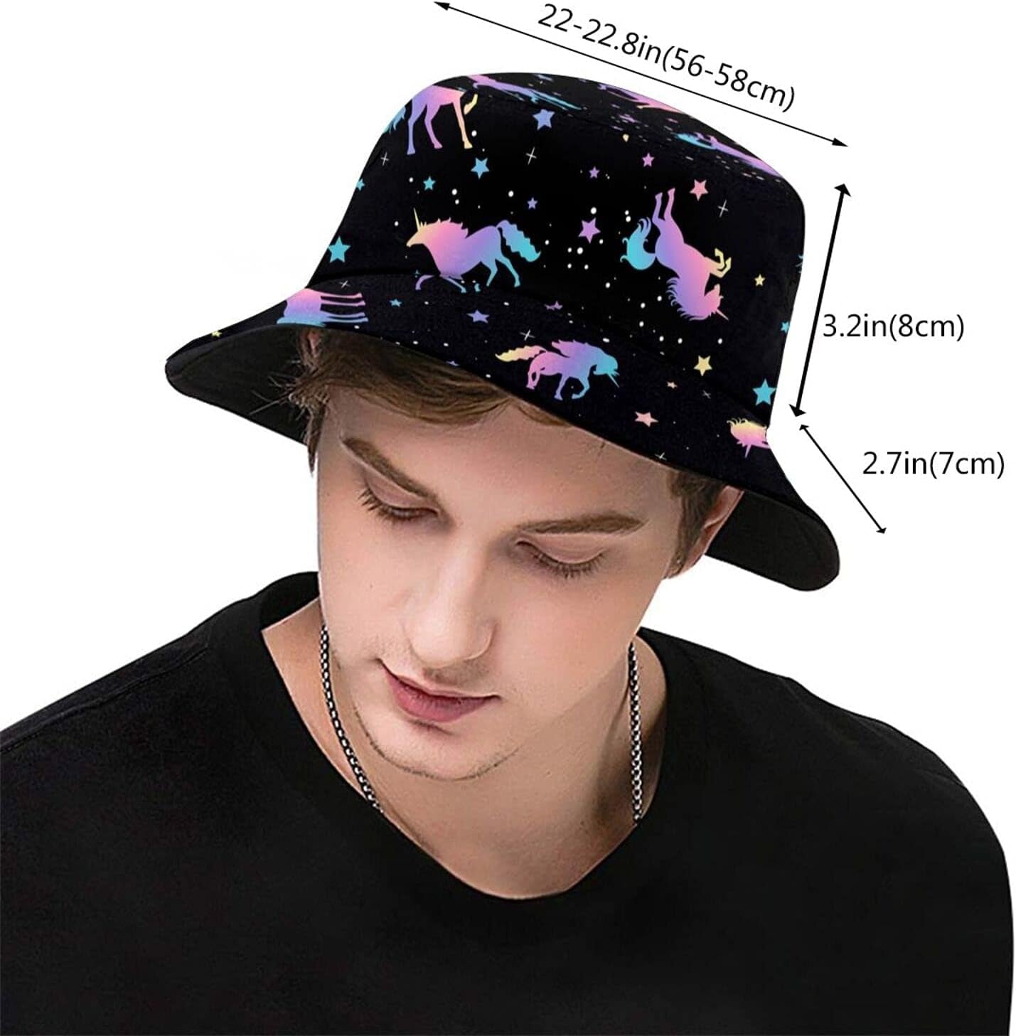 Unicorn and Star Silhouettes Pattern Bucket Hats Fashion Sun Cap Packable Outdoor Fisherman Hat for Women and Men