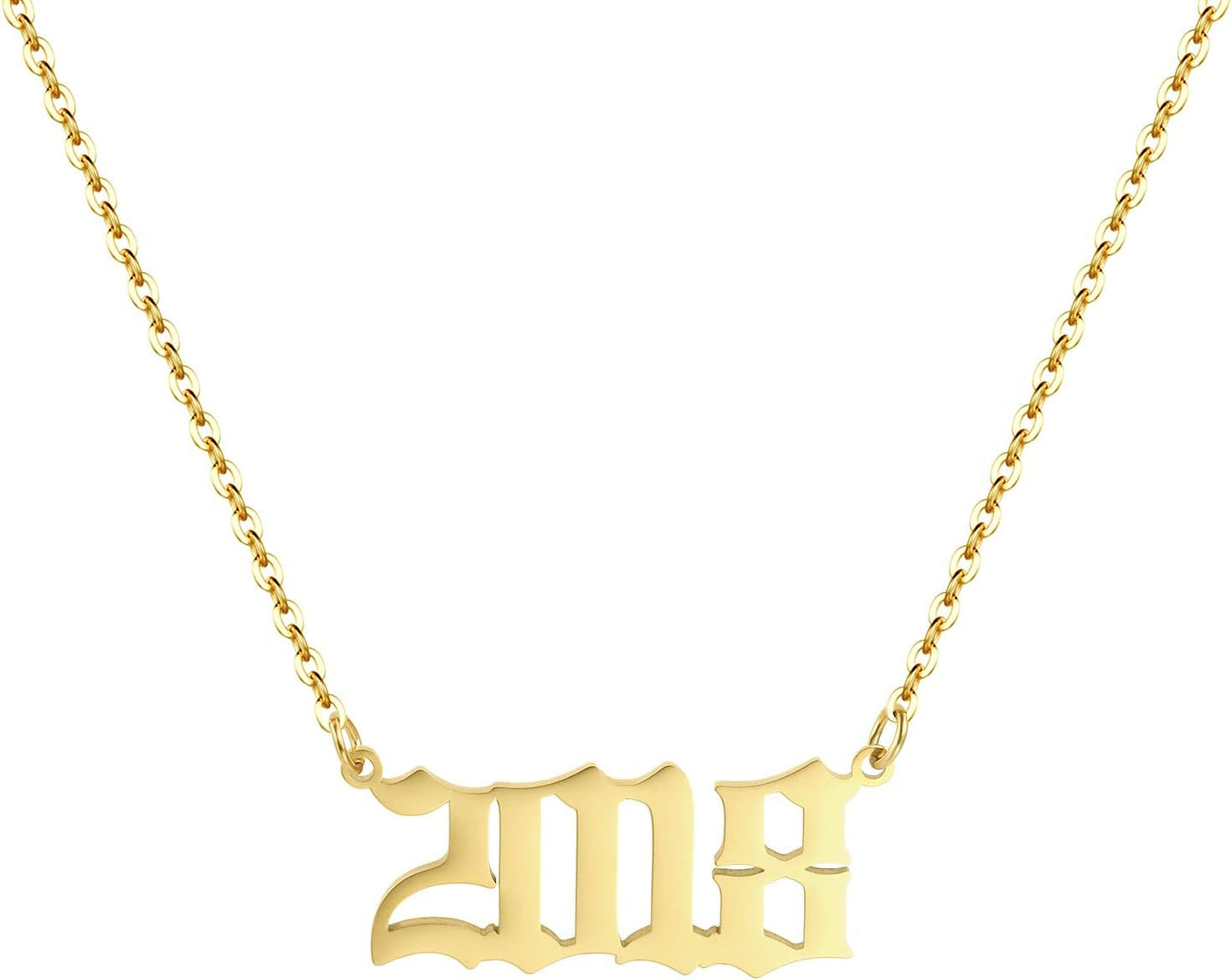 Birth Year Necklace 18K Gold Plated Birth Year Number Pendant Necklace Stainless Steel Birthday Year Necklace for Women,1970-2024