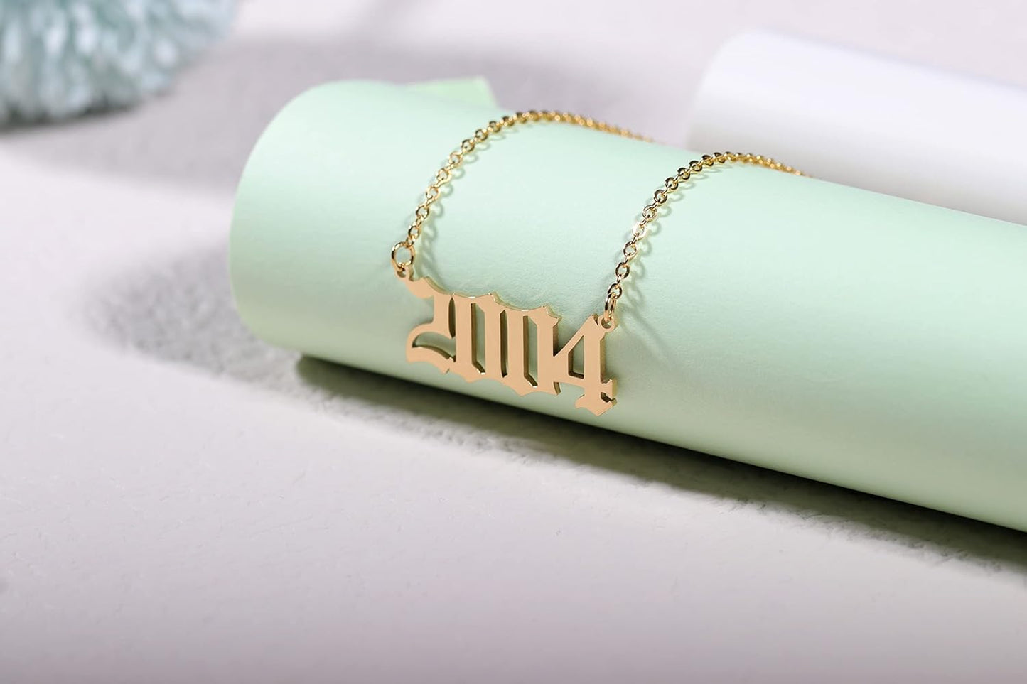 Birth Year Necklace 18K Gold Plated Birth Year Number Pendant Necklace Stainless Steel Birthday Year Necklace for Women,1970-2024