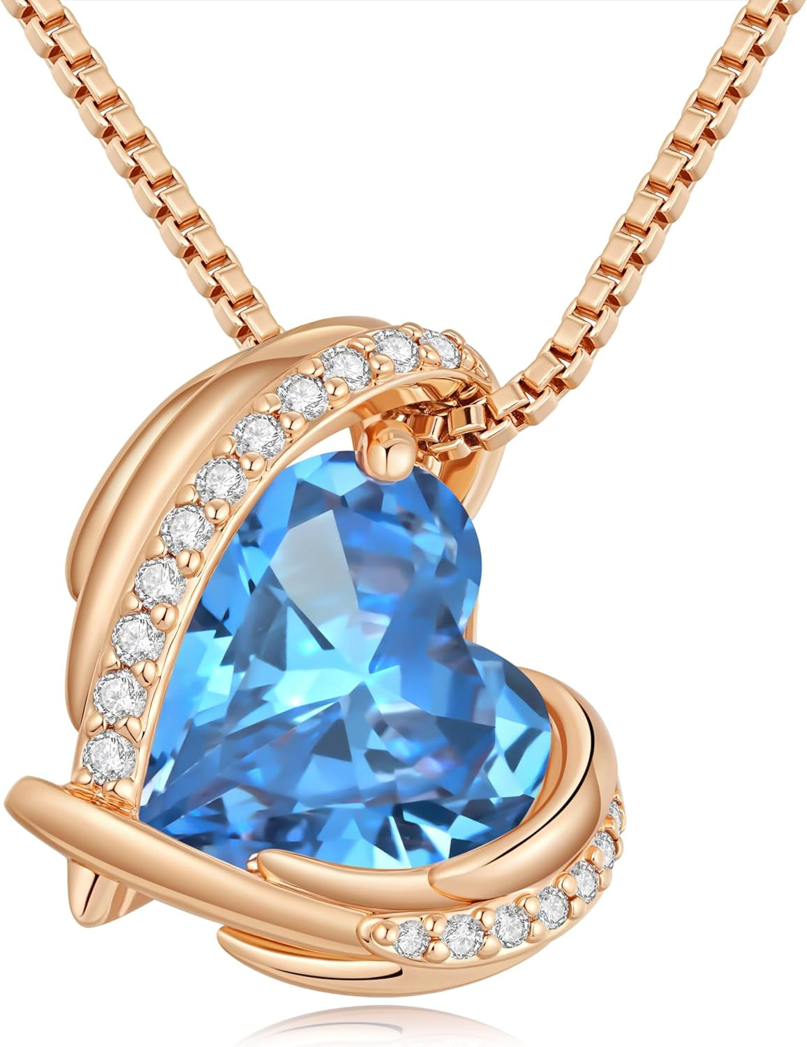 Mothers Day Gifts for Mom,Love Heart Pendant Necklaces for Women, Silver Tone Rose Gold Tone Birthstone Jewelry Gifts for Wife Her